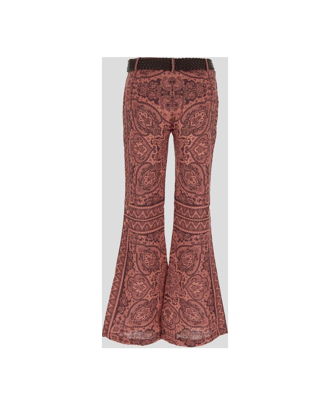 Zimmermann Belted Waist Ottie Paisley Printed Trousers - PINK/BROWN