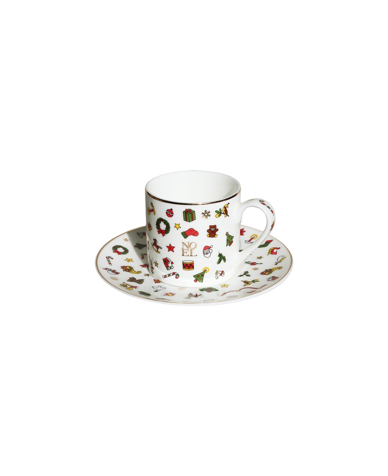 Taitù Set of 2 Espresso Cups & Saucers - Noel Oro Collection - Multicolor and Gold