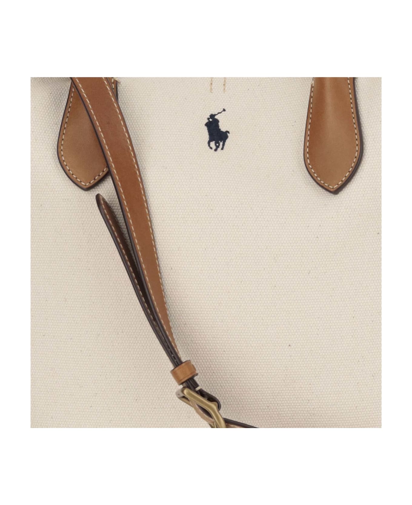 Ralph Lauren Cotton Canvas Tote Bag With Logo - Ivory ショルダーバッグ