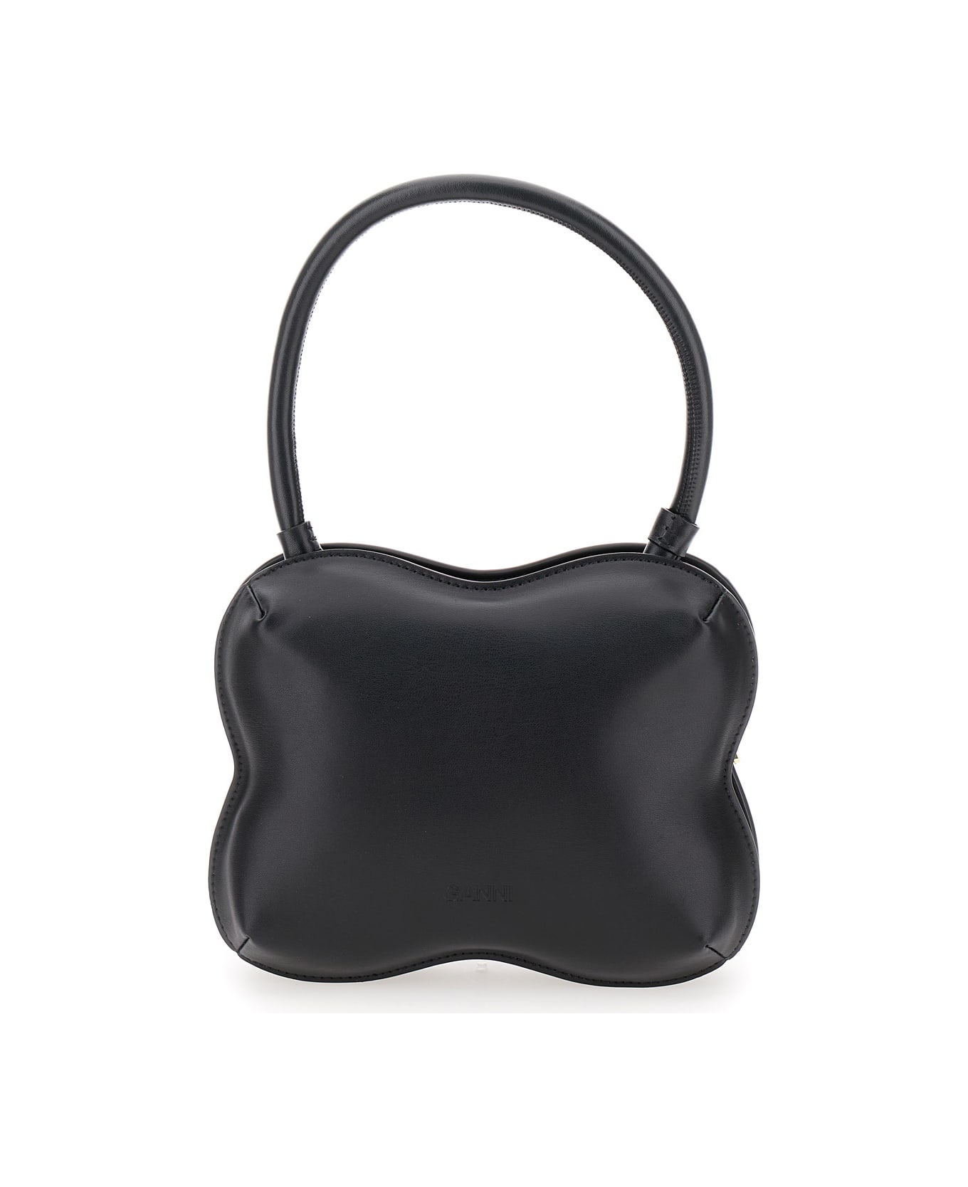 Ganni 'butterfly' Black Handbag With Logo Detail In Leather Woman - Black ショルダーバッグ