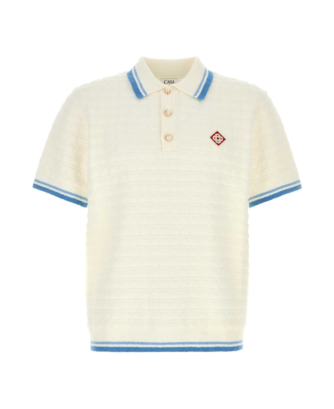 Casablanca White Boucle Polo Shirt - WHITE