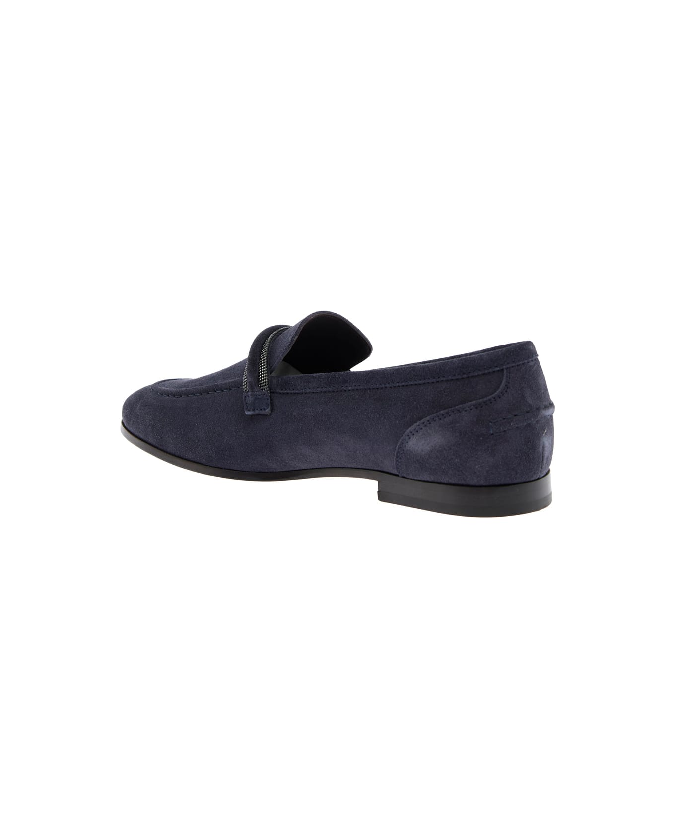 Brunello Cucinelli Blue Loafers With Monil Detail On The Front In Suede Woman - Blu