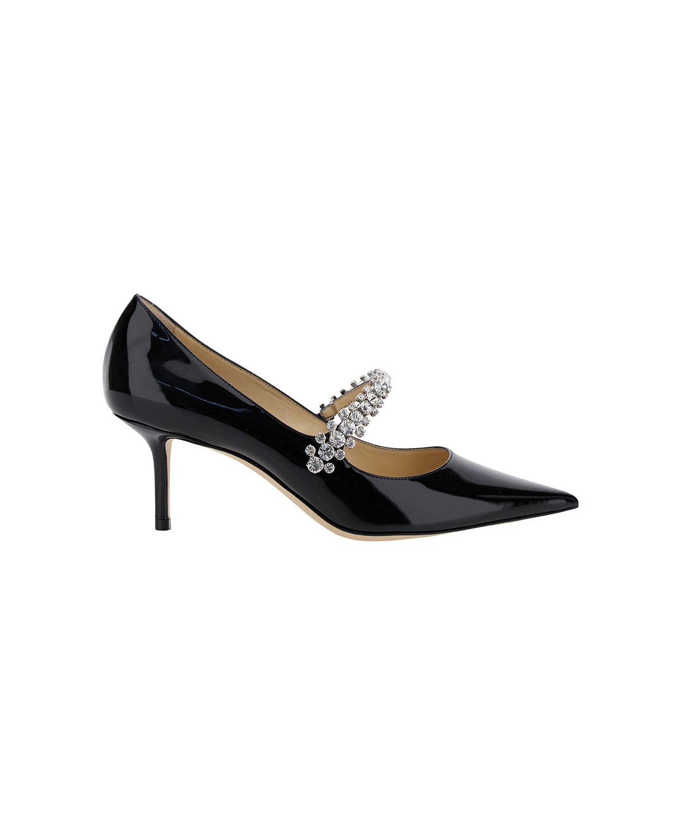 Jimmy Choo 'bing Pump' Black Pumps With Crystal Strap In Patent Leather Woman - Black
