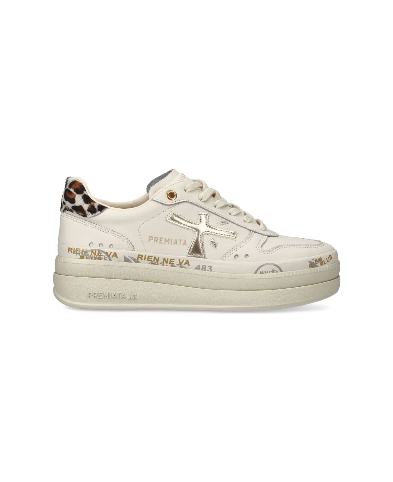 Premiata Micol Sneakers - White Cream Leopard Print