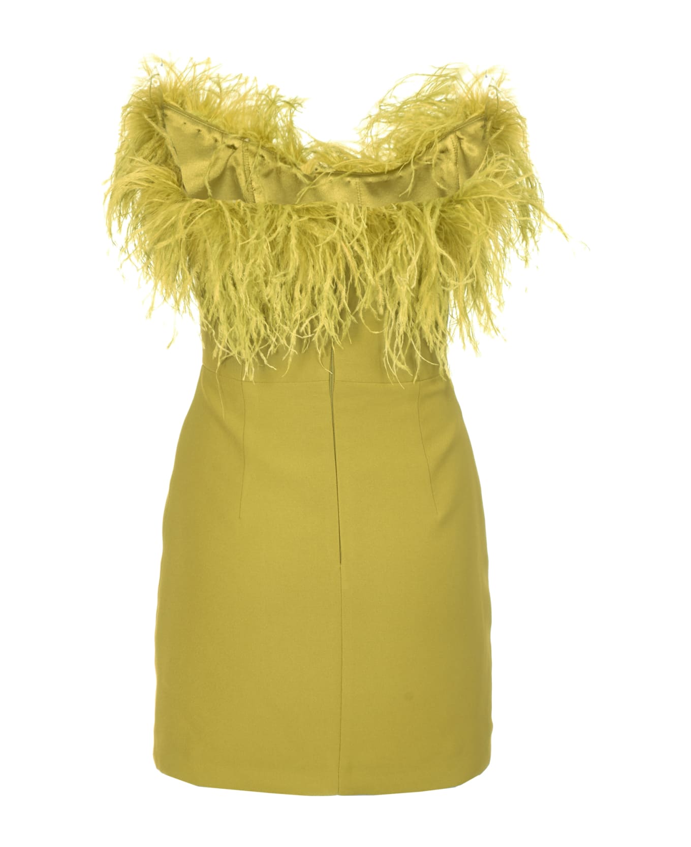 NEW ARRIVALS Short Dress With Feathers - Yellow
