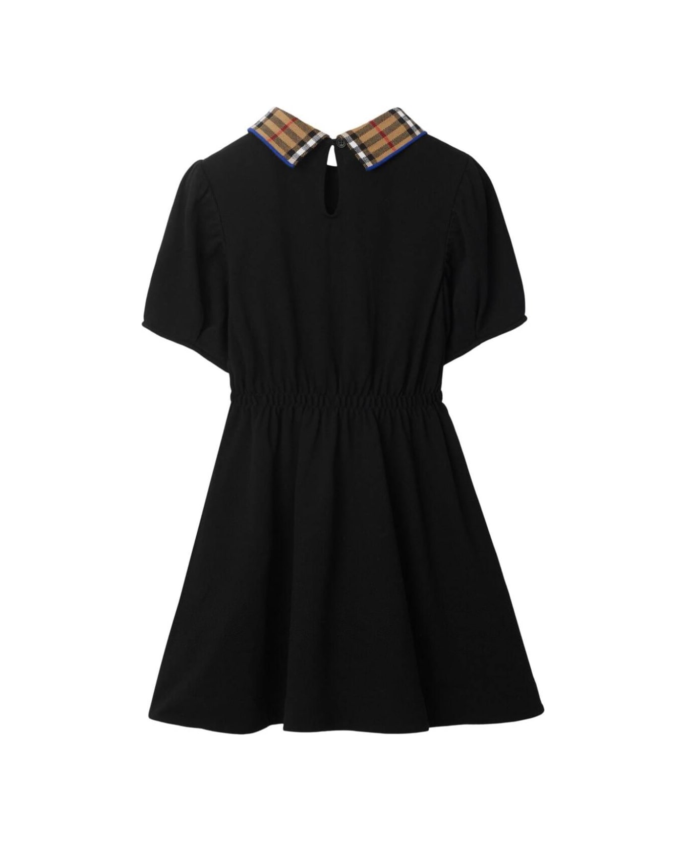 Burberry Black Dress With Check Collar In Cotton Girl - Black