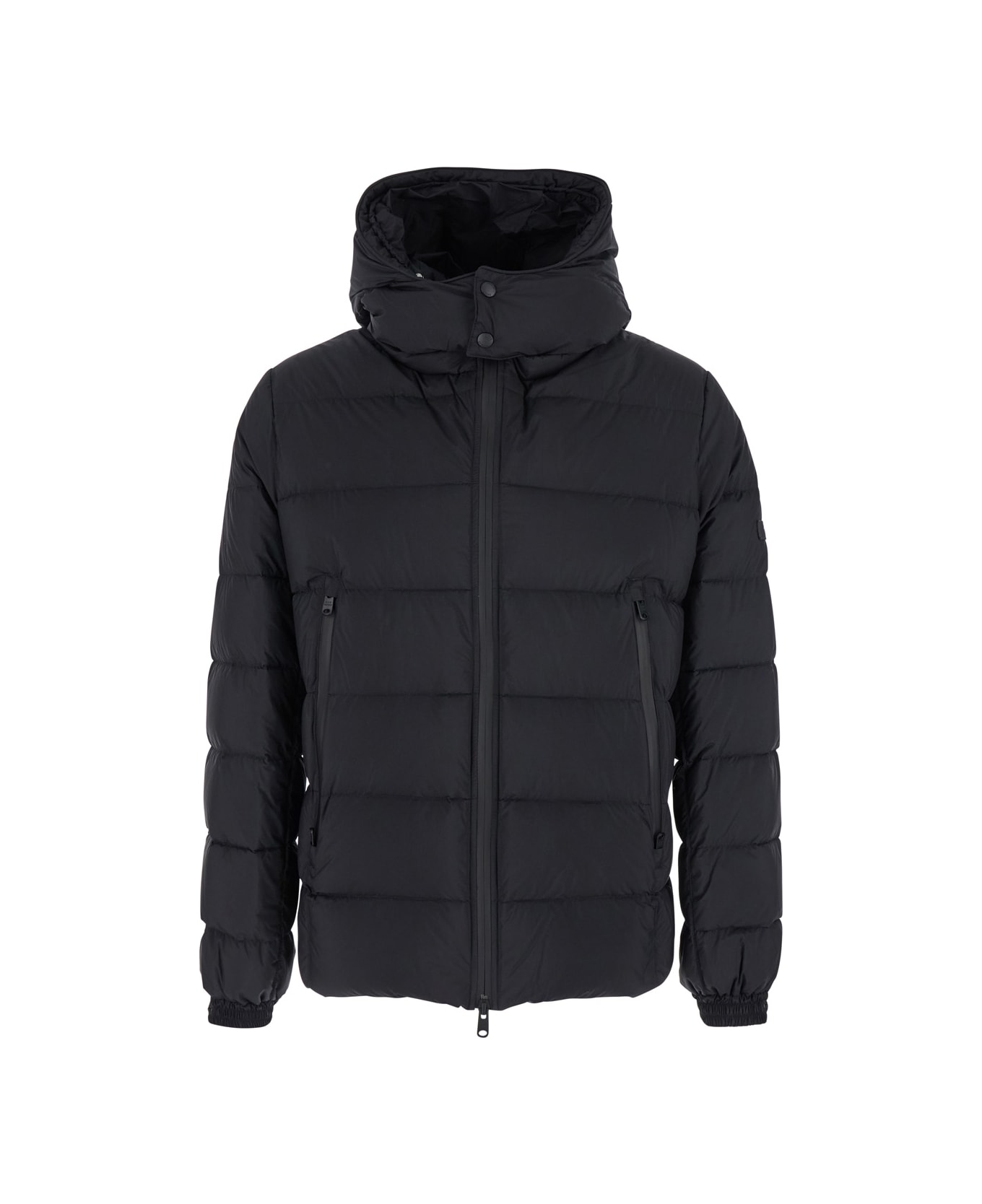 TATRAS 
borbore
 Black Down Jacket With Hood And Logo Patch On The Side In Tech Fabric Man - Black