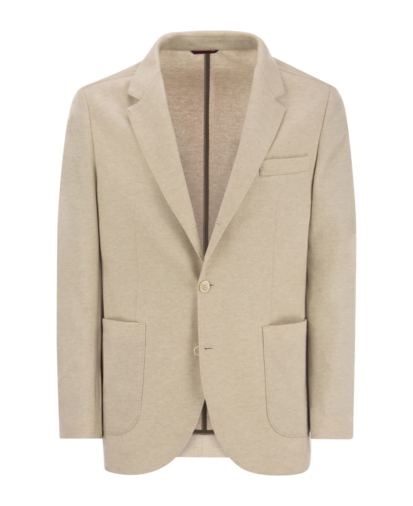 Brunello Cucinelli Cashmere Jersey Blazer With Patch Pockets - SABBIA