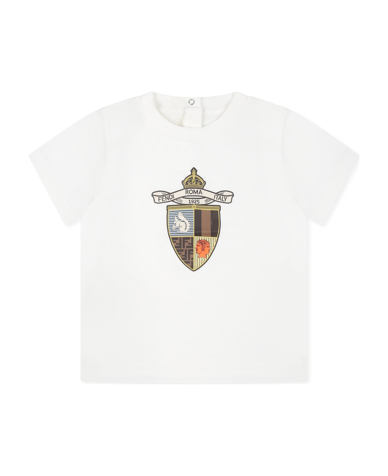 Fendi White T-shirt For Baby Boy With Crest - White
