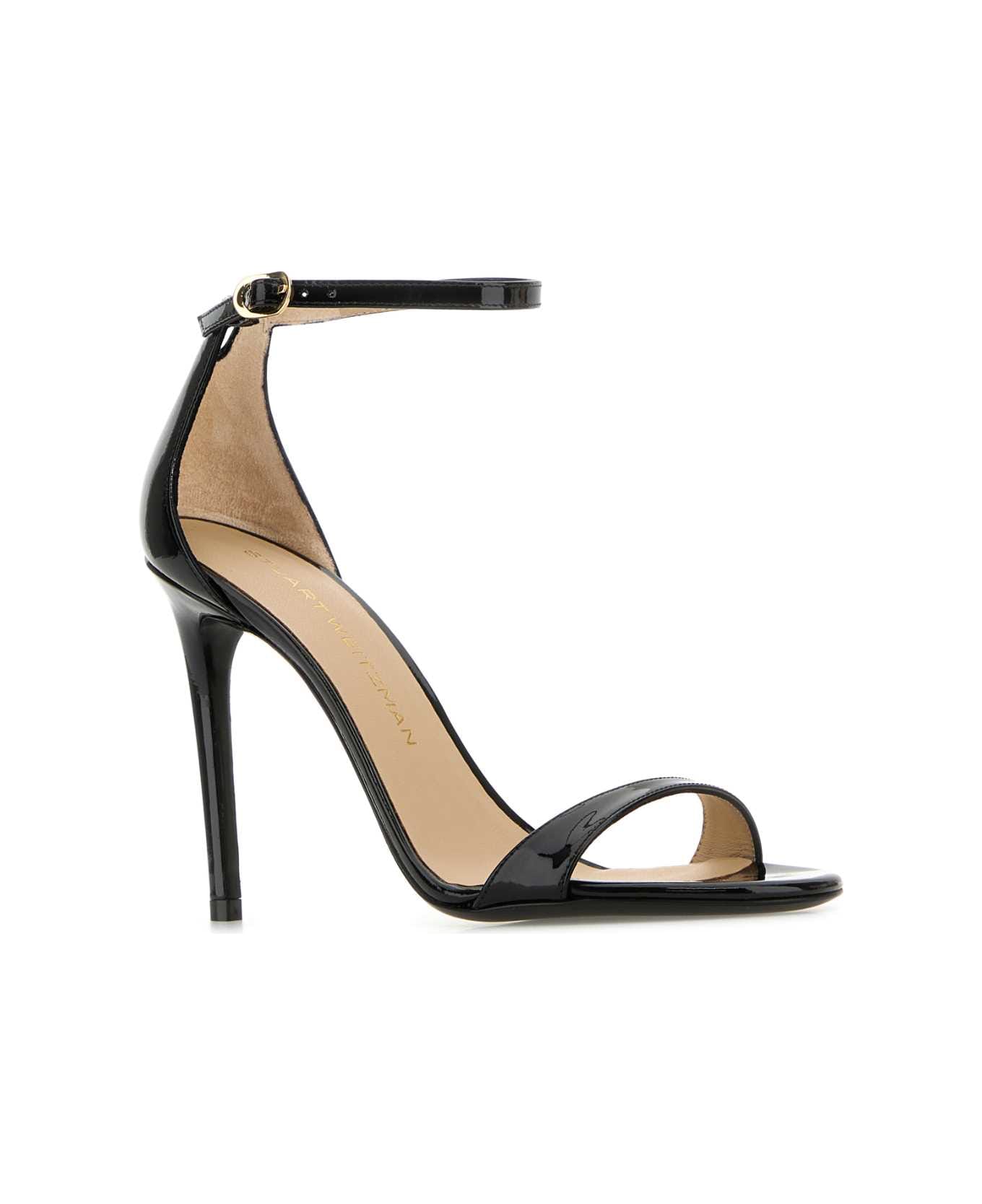 Stuart Weitzman Black Leather Nudist Sandals - BLK