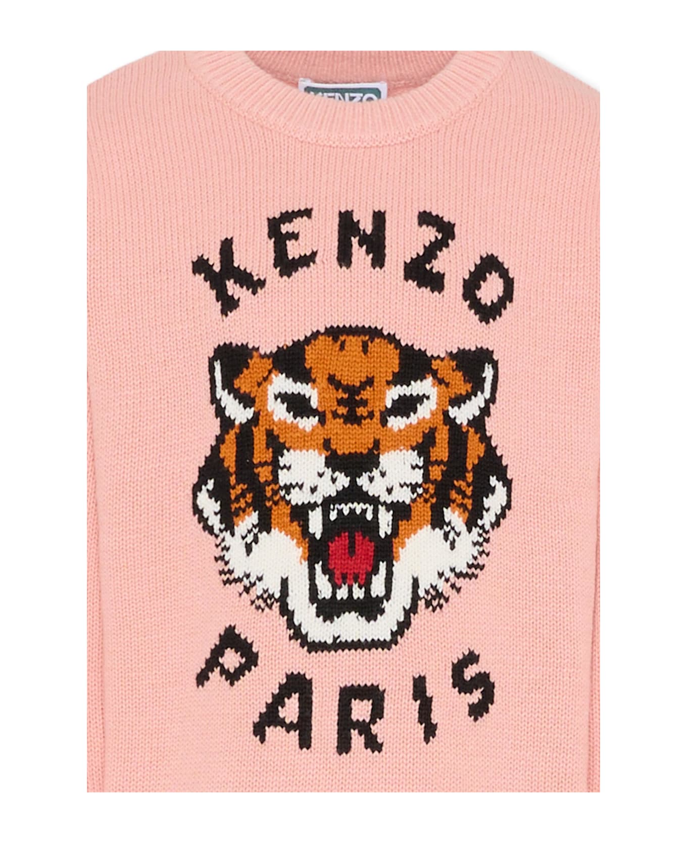 Kenzo Kids Pink Sweater For Girl With Lucky Tiger - Pink