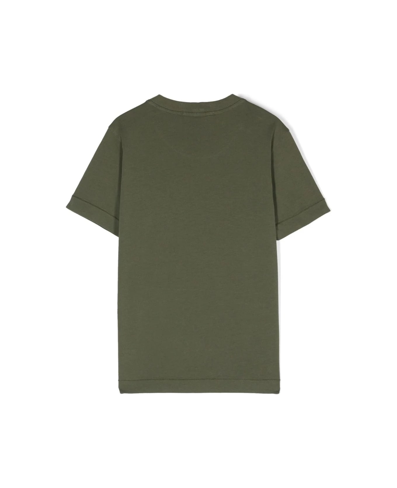 Stone Island Junior Olive Green T-shirt With Logo Patch - Green