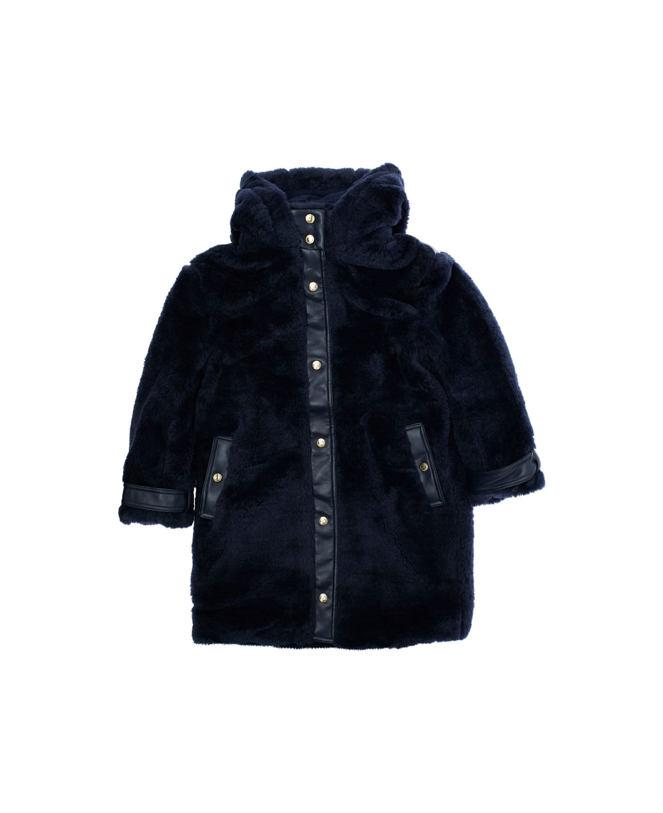 Chloé Blue Coat With Fixed Hood And Front Button Closure In Ecofur Girl - Blu