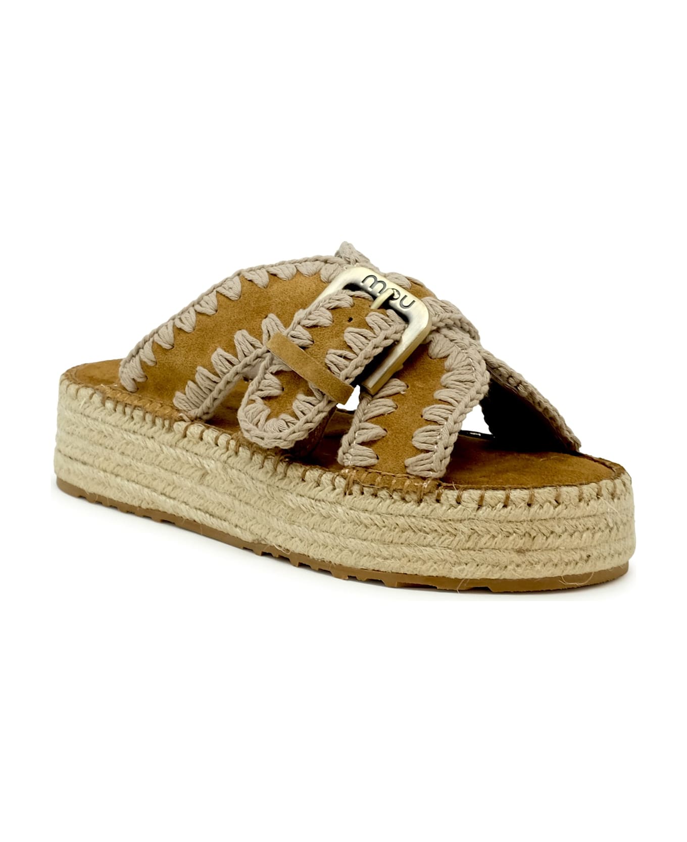 Mou Sw641003a Jute Cognac Suede Sandals - COGNAC