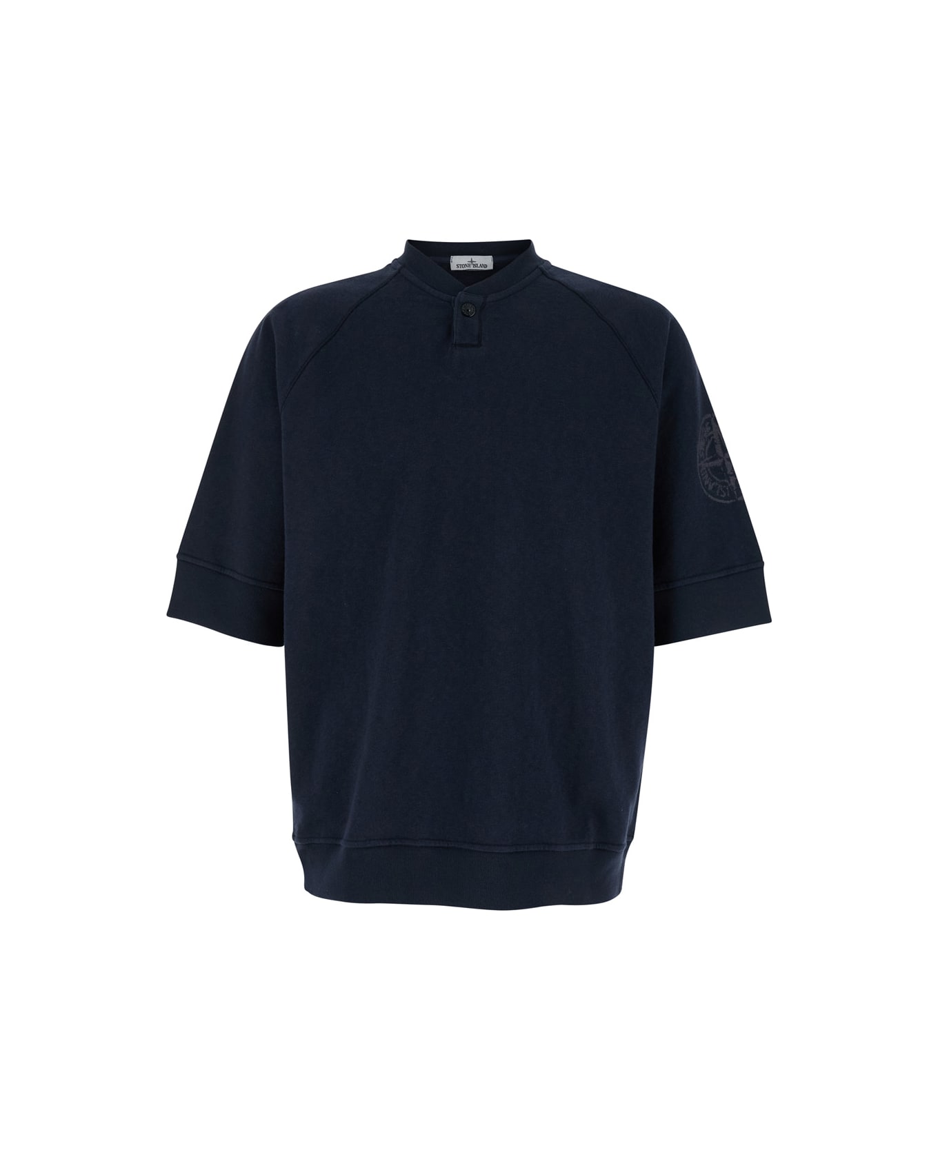 Stone Island Blue Crewneck T-shirt In Cotton Man - Blu フリース