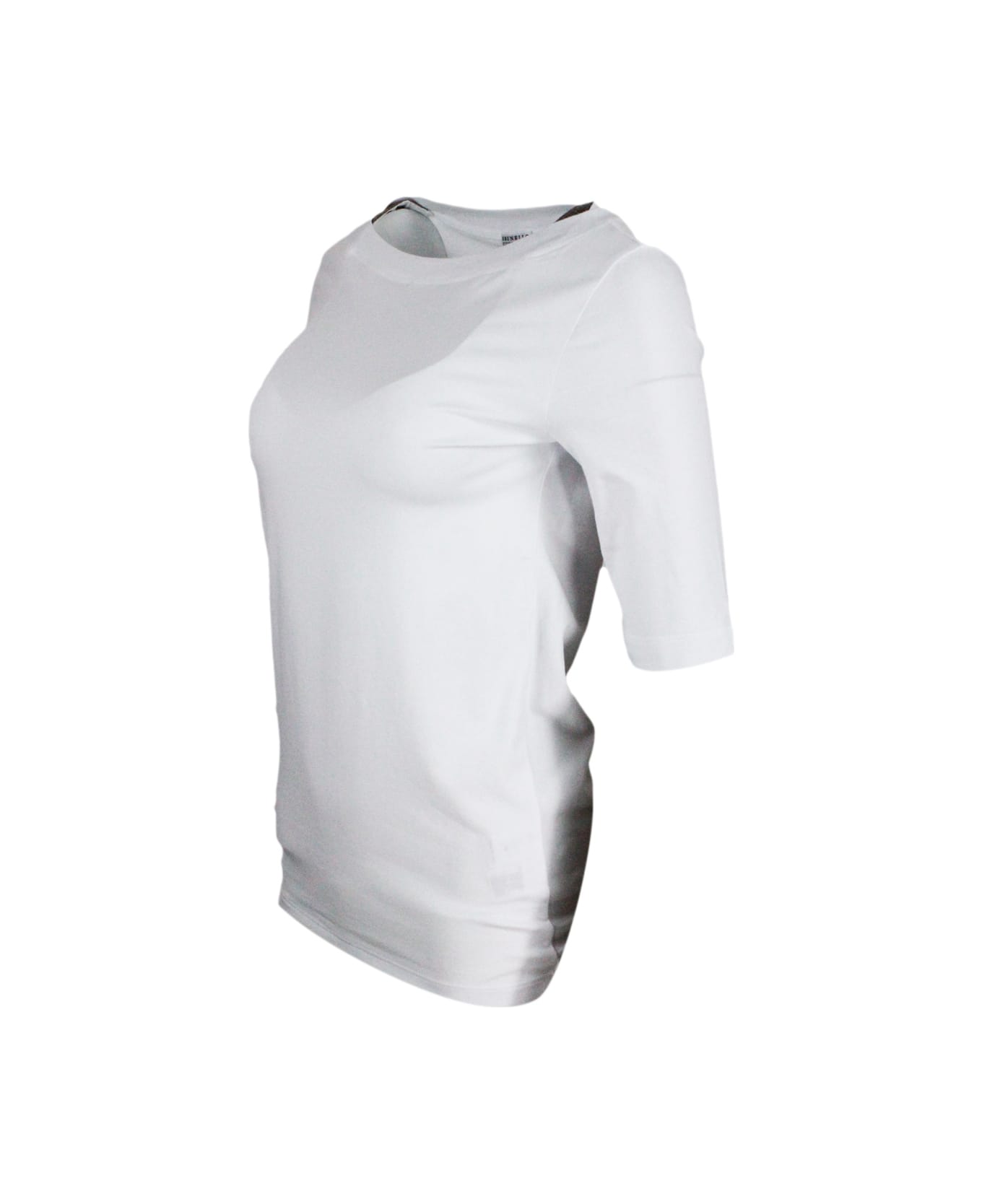 Brunello Cucinelli Short-sleeved T-shirt In Stretch Cotton - White