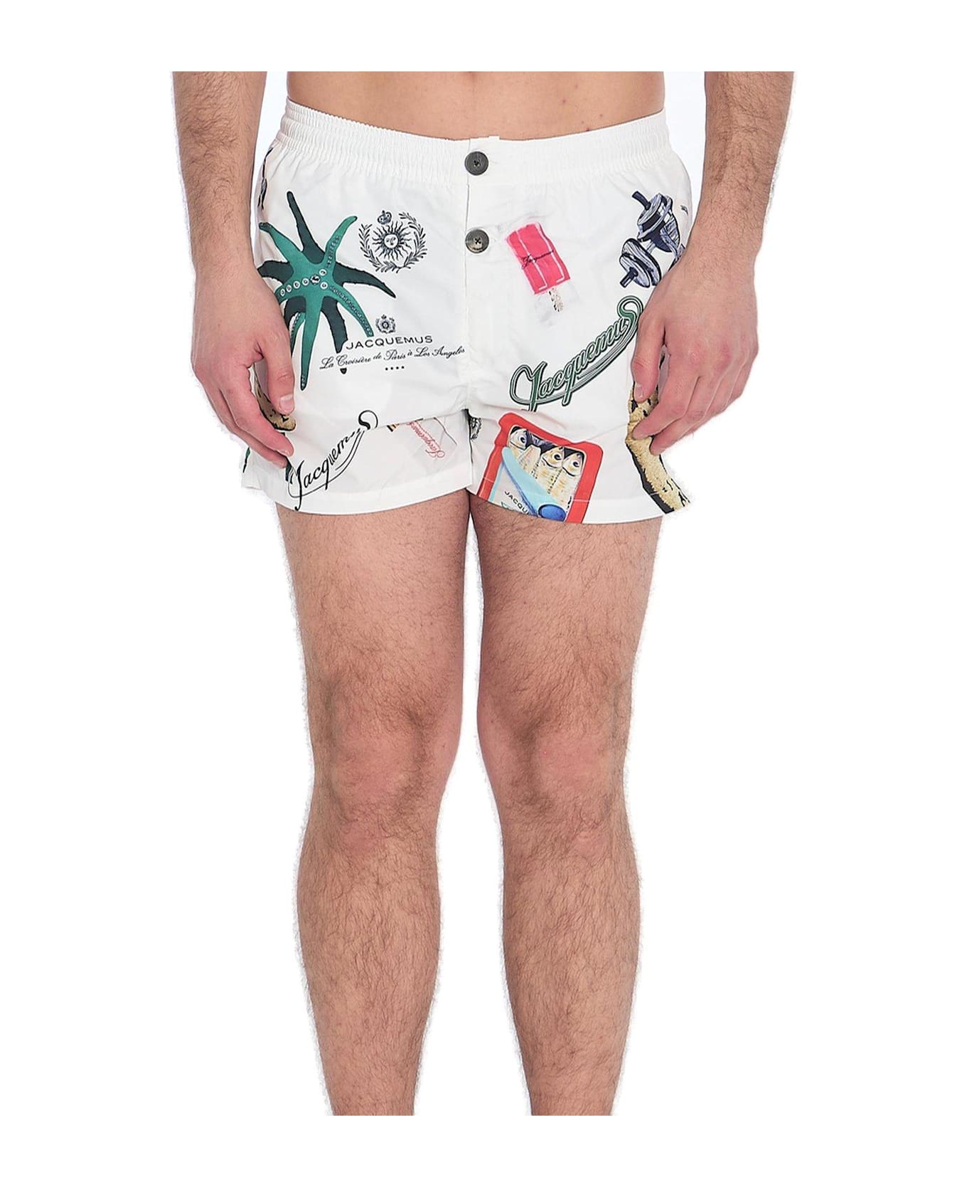 Jacquemus Floral-printed Thigh-length Shorts - White
