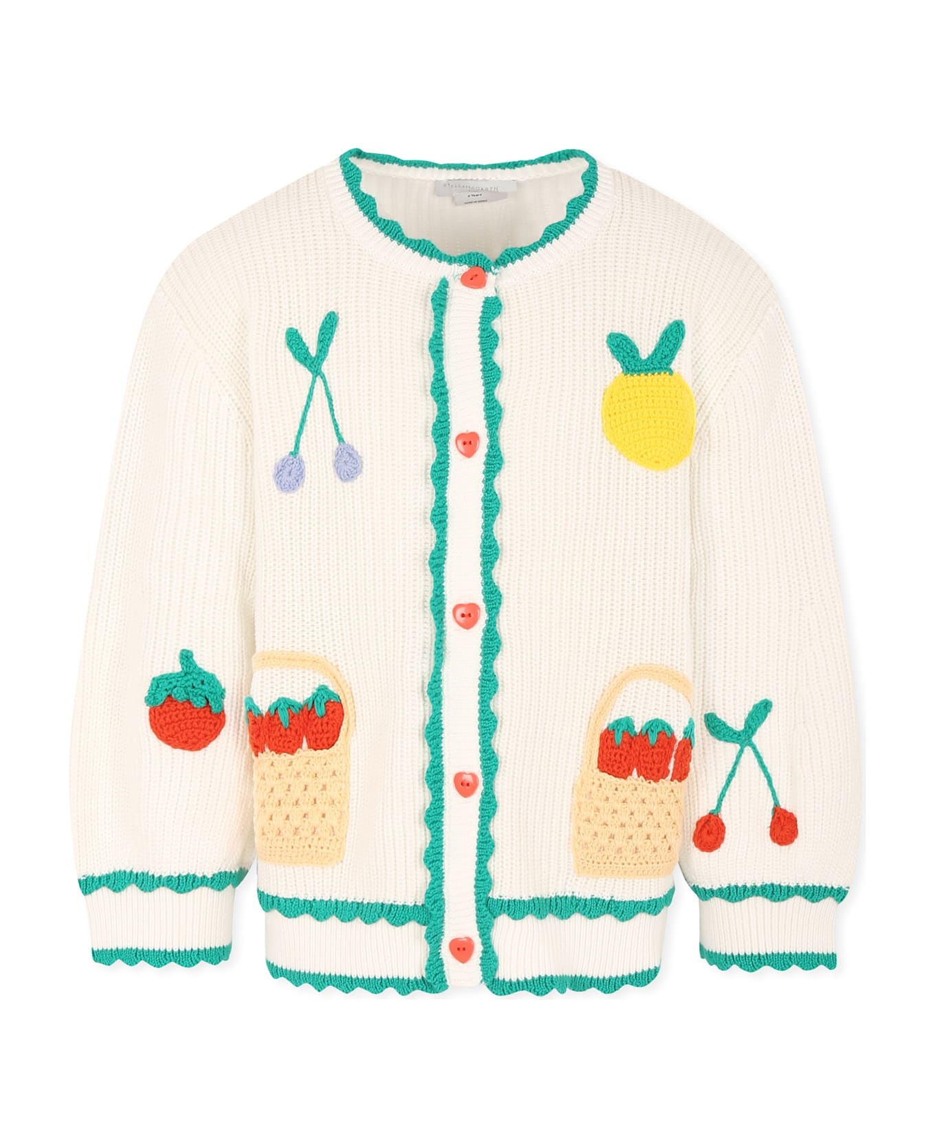 Stella McCartney Kids White Cardigan For Girl With Fruit - White