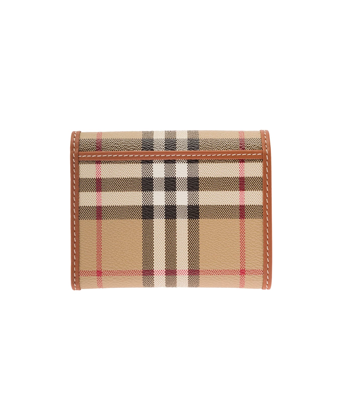 Burberry Small Folding Wallet With Checkered Motif In Leather Woman - Beige