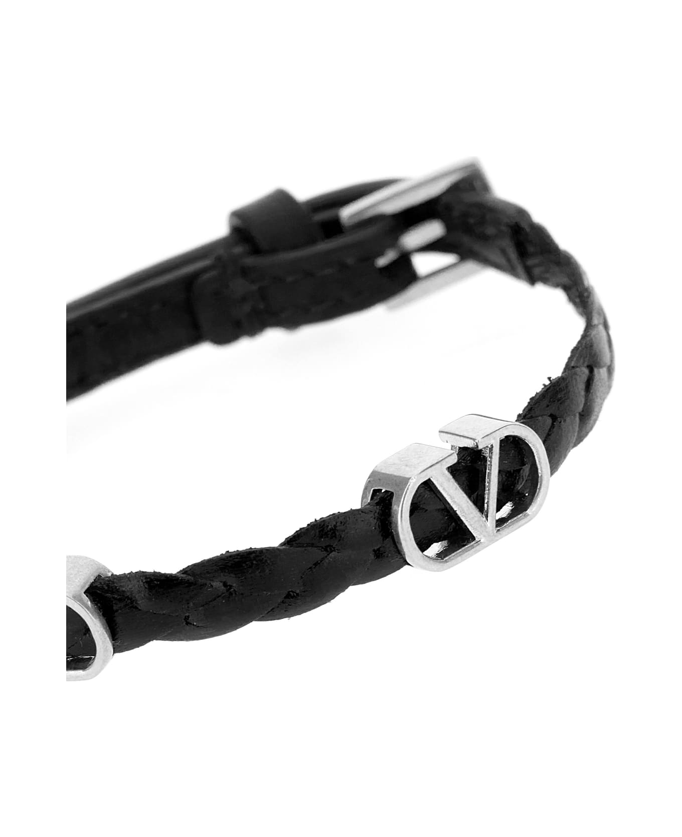Valentino Garavani Black Leather Bracelet - Nero