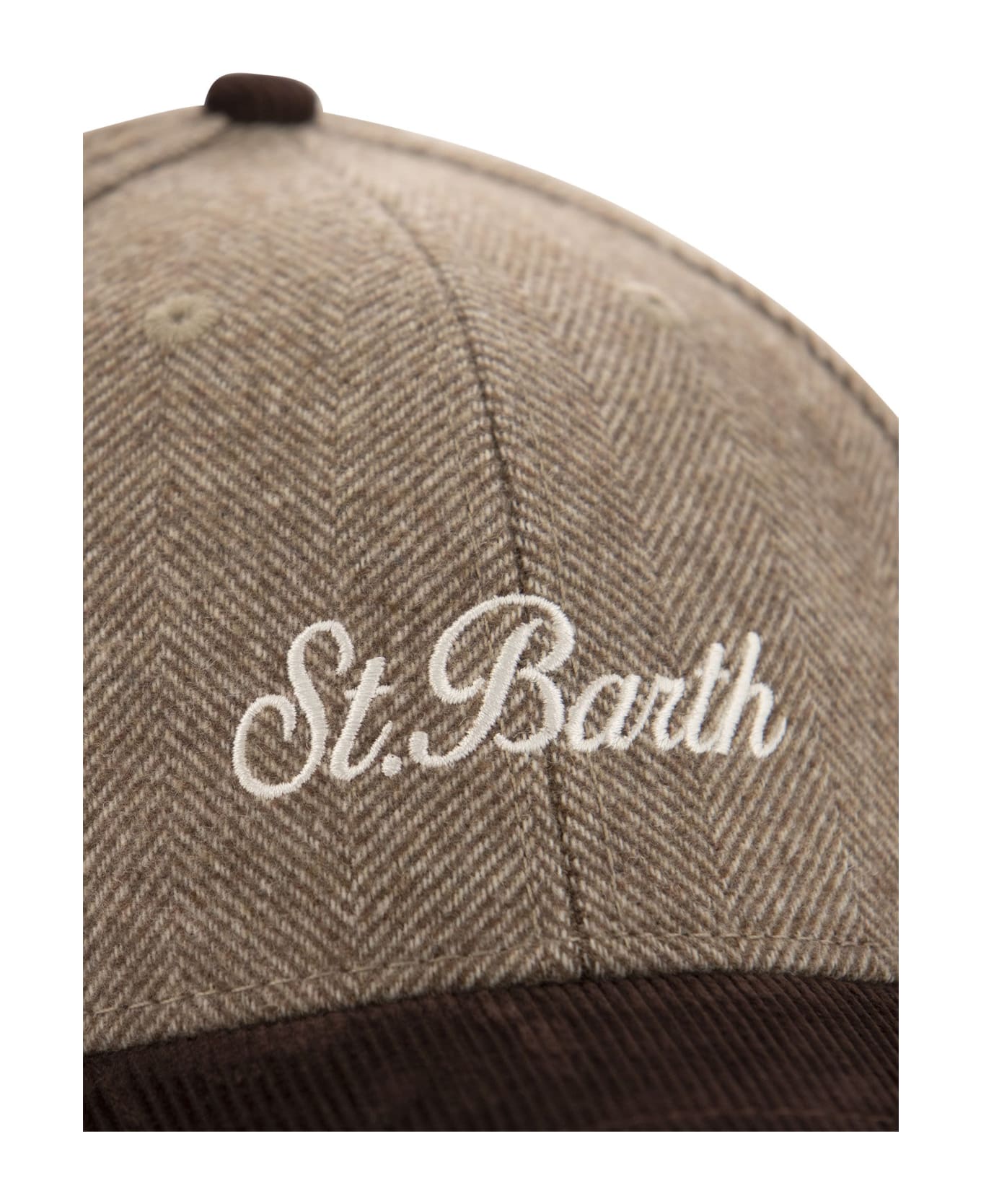 MC2 Saint Barth Baseball Cap In Herringbone Fabric With Embroidery - Beige