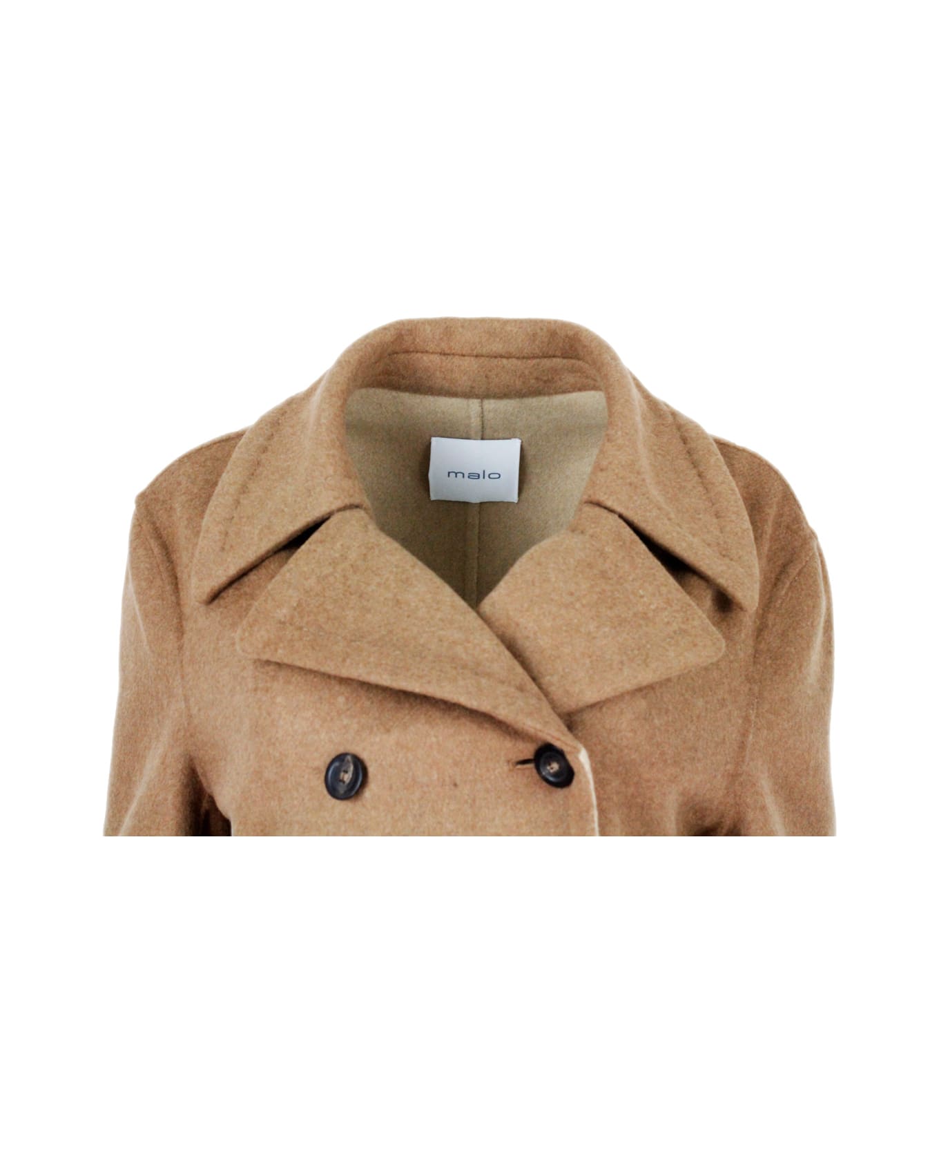 Malo Three-quarter Coat In Wool And Cashmere With Double-breasted Buttoning And Contrasting Tailored Seams.oversize Fit - Tobacco