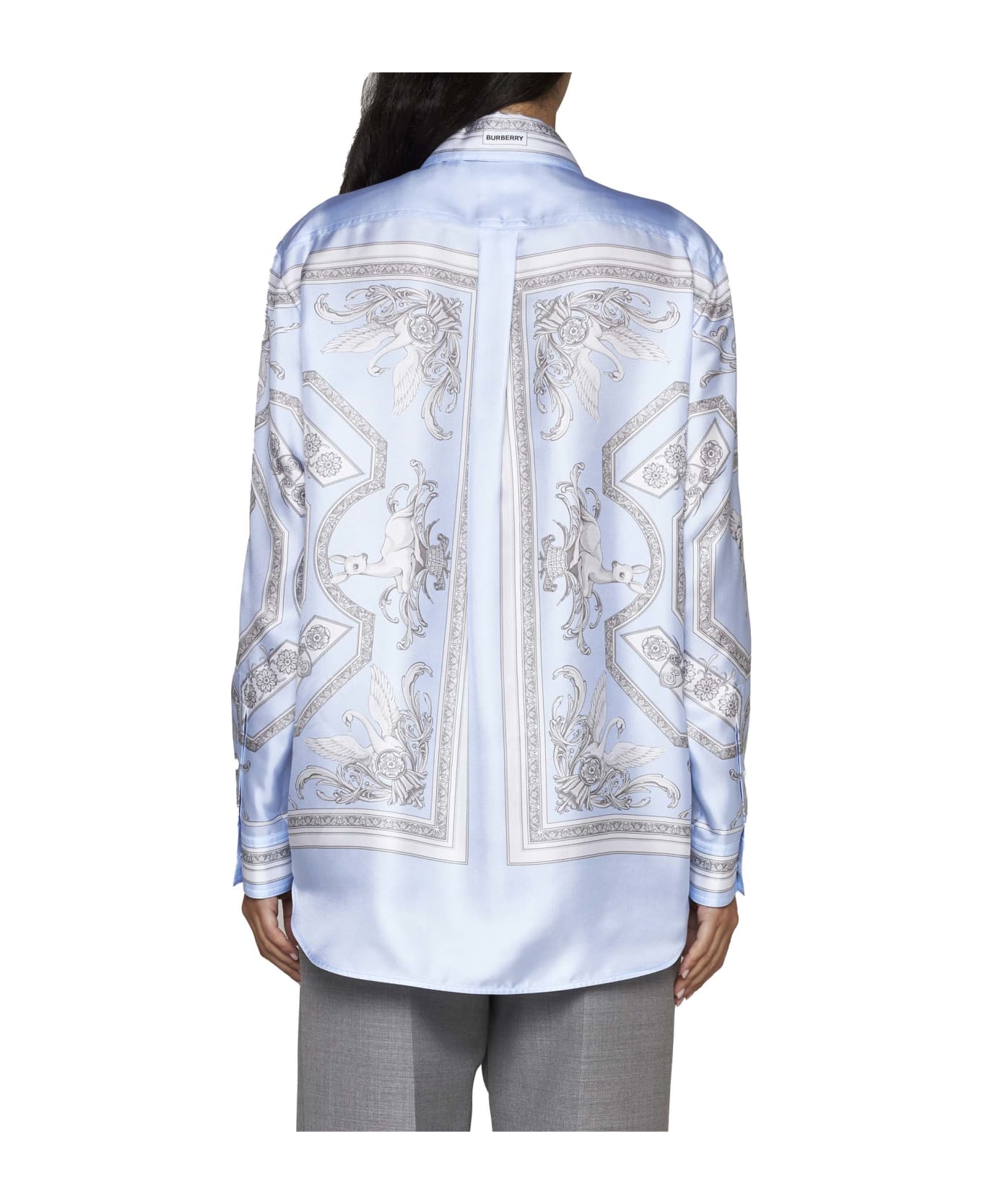 Burberry Ivanna Print Silk Shirt - Pale blue ip pat シャツ