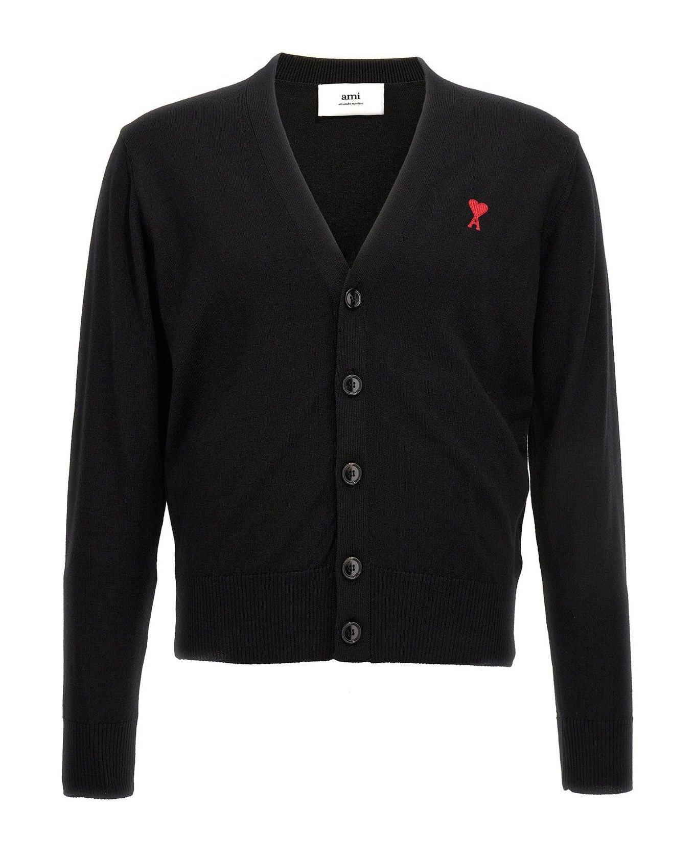Ami Alexandre Mattiussi Paris De Coeur Logo Embroidered Buttoned Cardigan - Black カーディガン