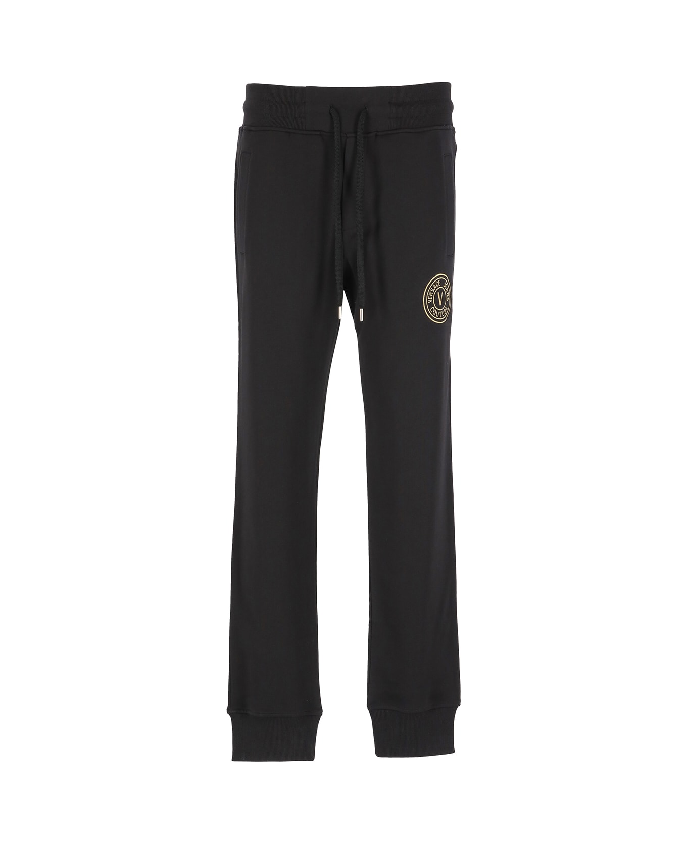 Versace Jeans Couture Logo Embroidered Drawstring Waist Track Pants - Black