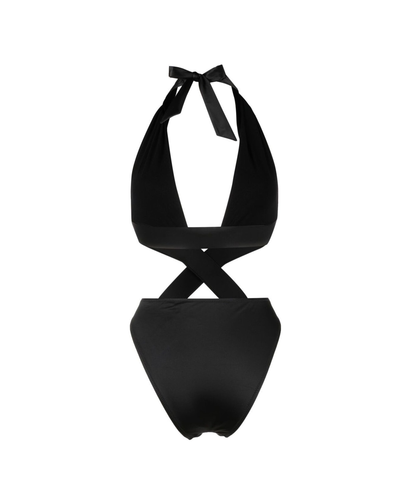 Versace Black Tie-fastening One-piece With Medusa Golden Detail In Polyammde Woman - Black