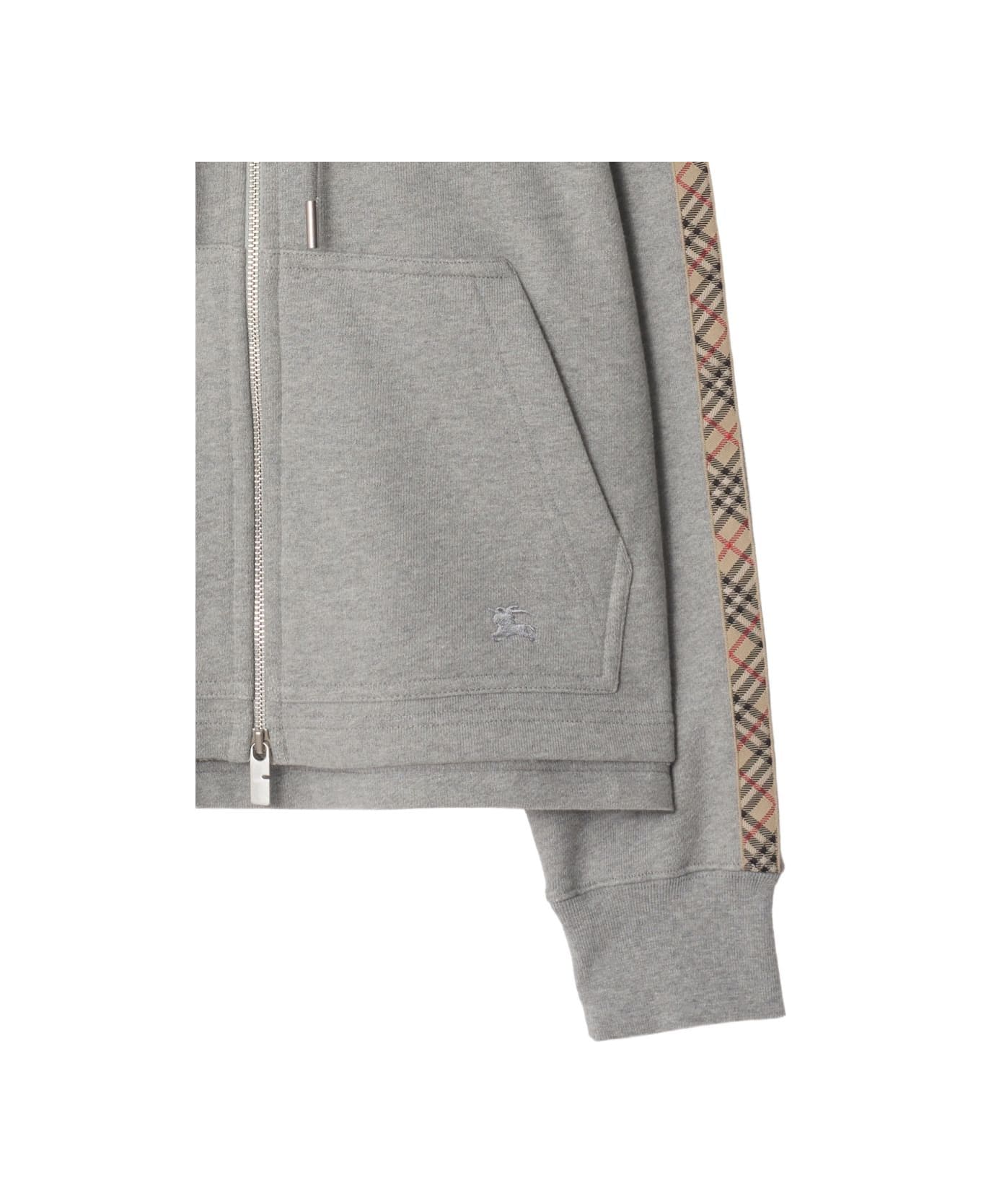 Burberry Check Detail Cotton Hoodie - Grey