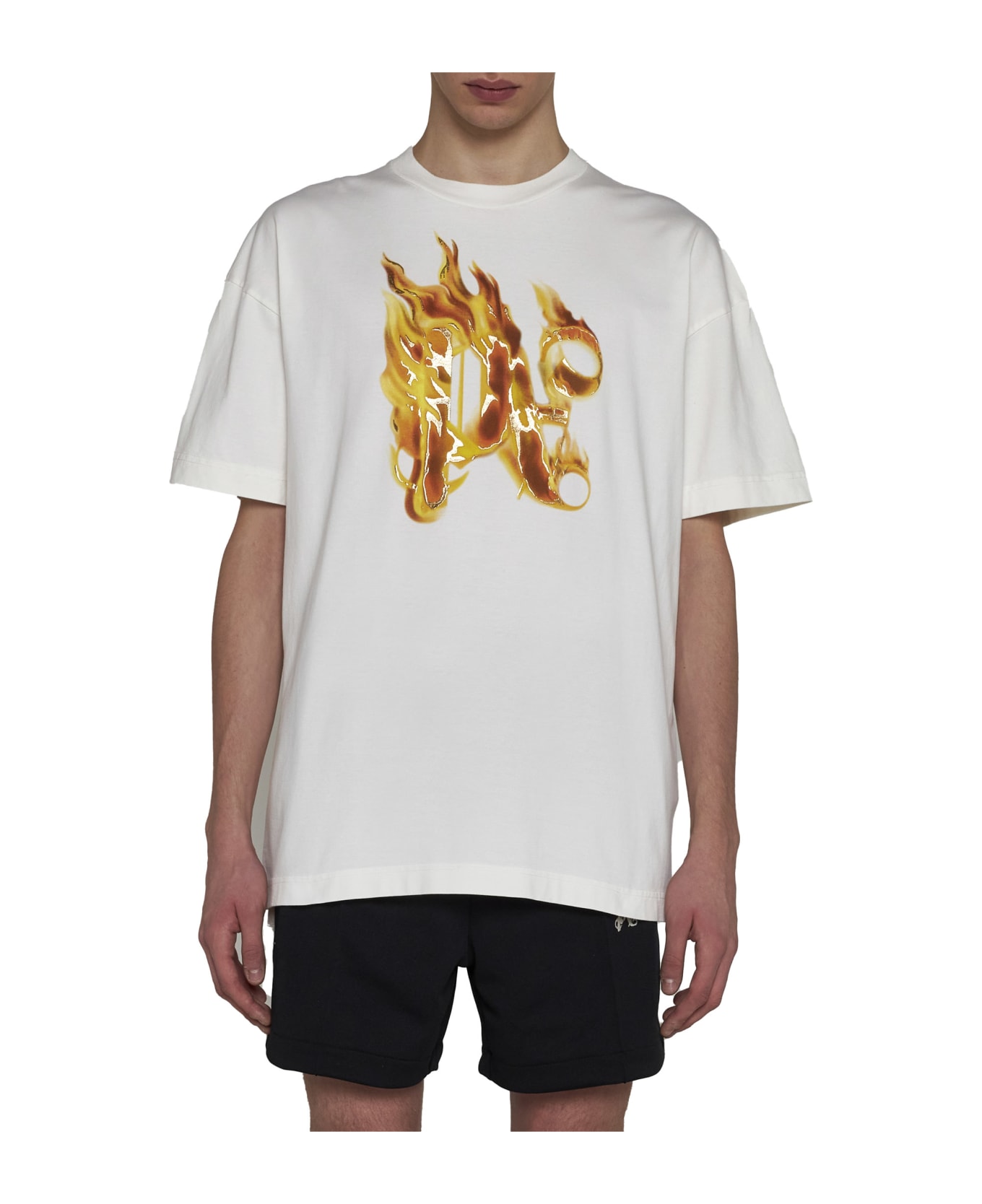 Palm Angels Burning Monogram T-shirt - Off white gold