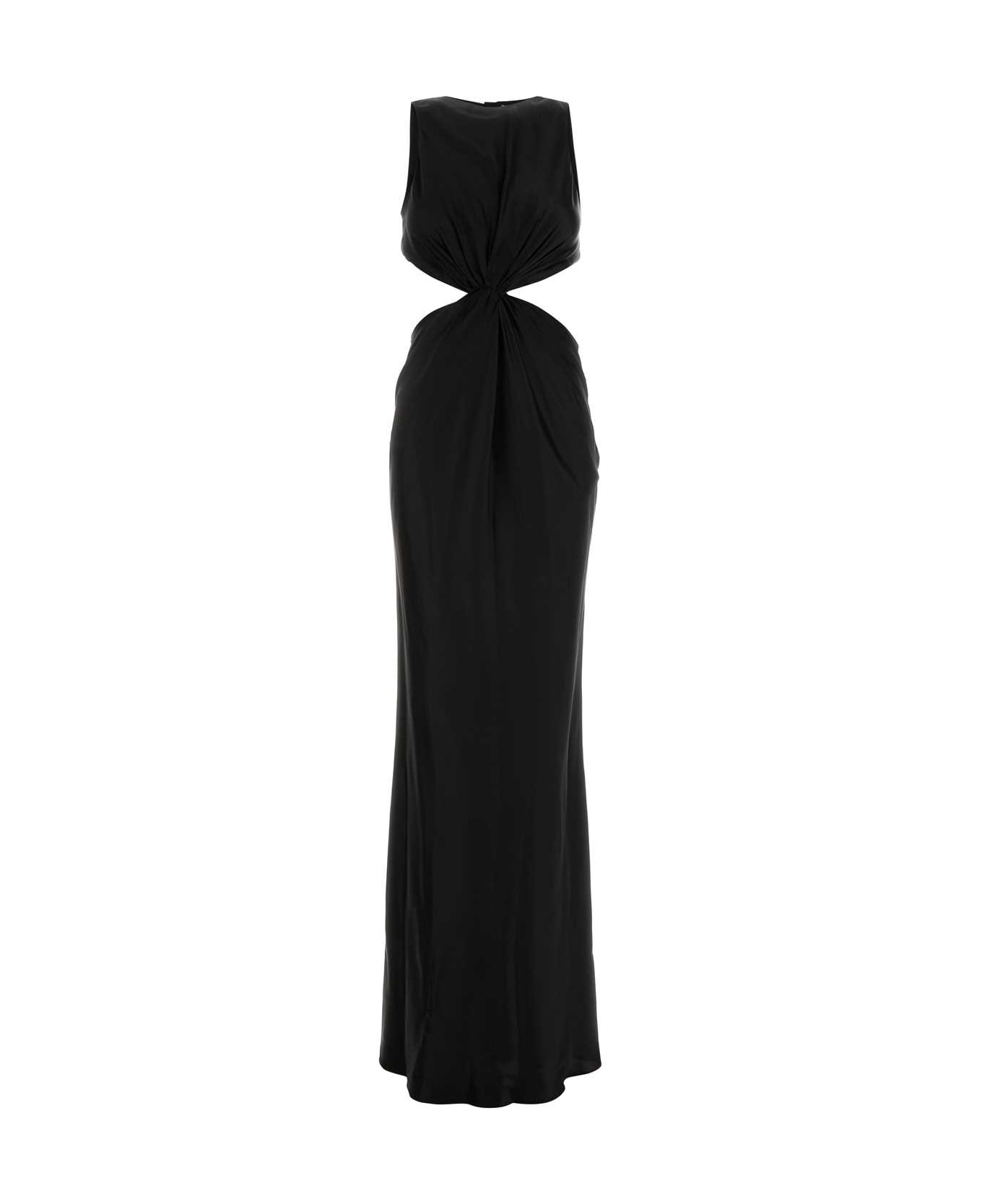 Saint Laurent Black Satin Long Dress - NOIR