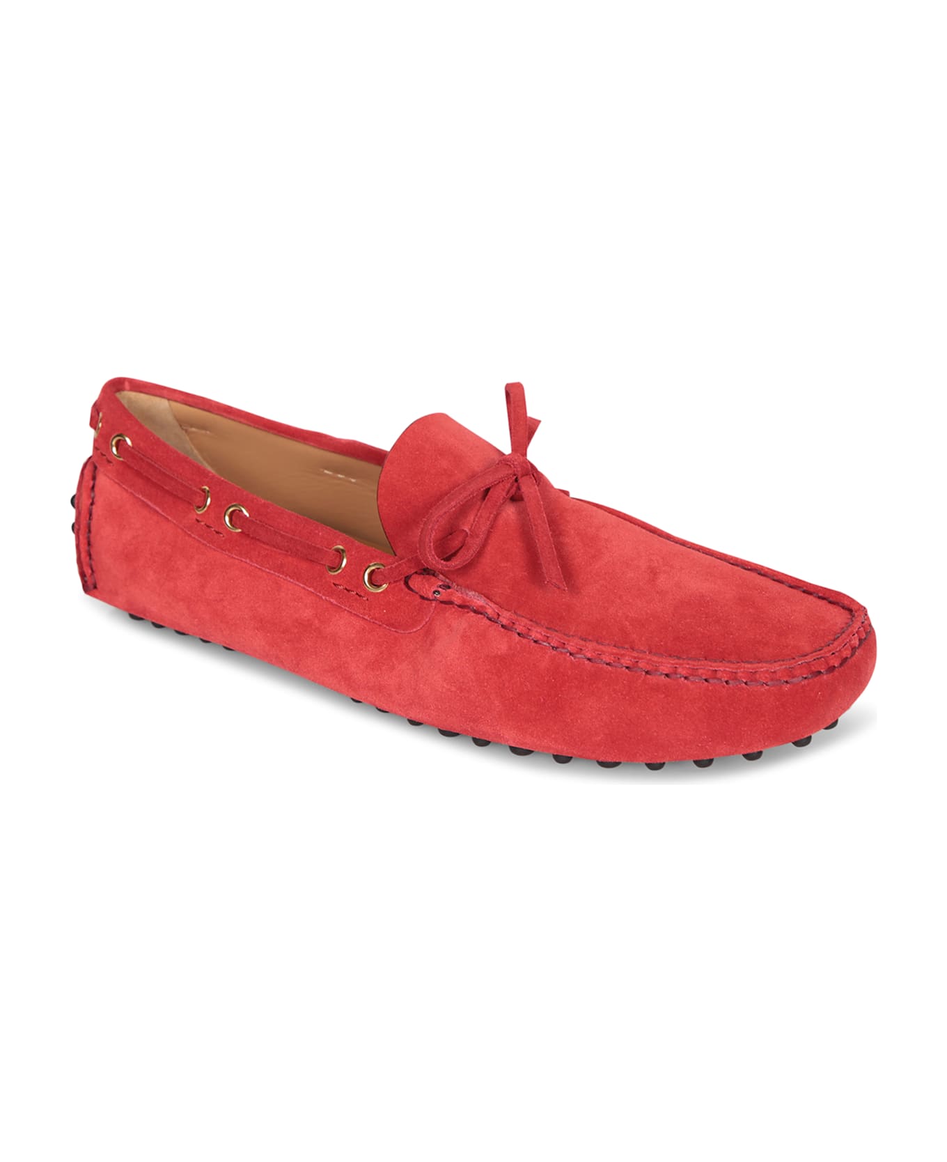 Car Shoe Red Knot Suede Loafers - Red