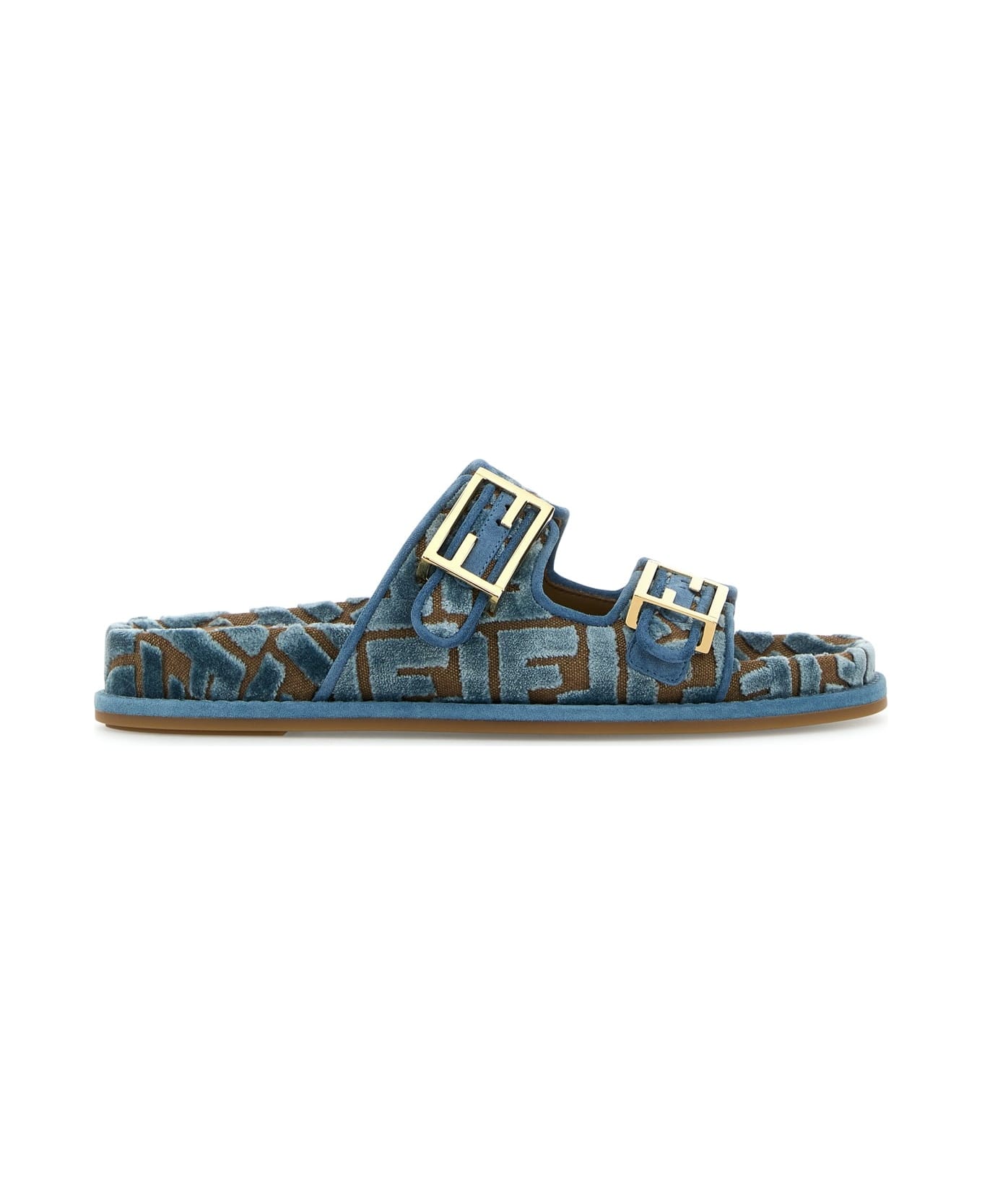サンダル FENDI Embroidered canvas Fendi Feel slippers Fendi Canvas feel slippers with adjustable straps and ff