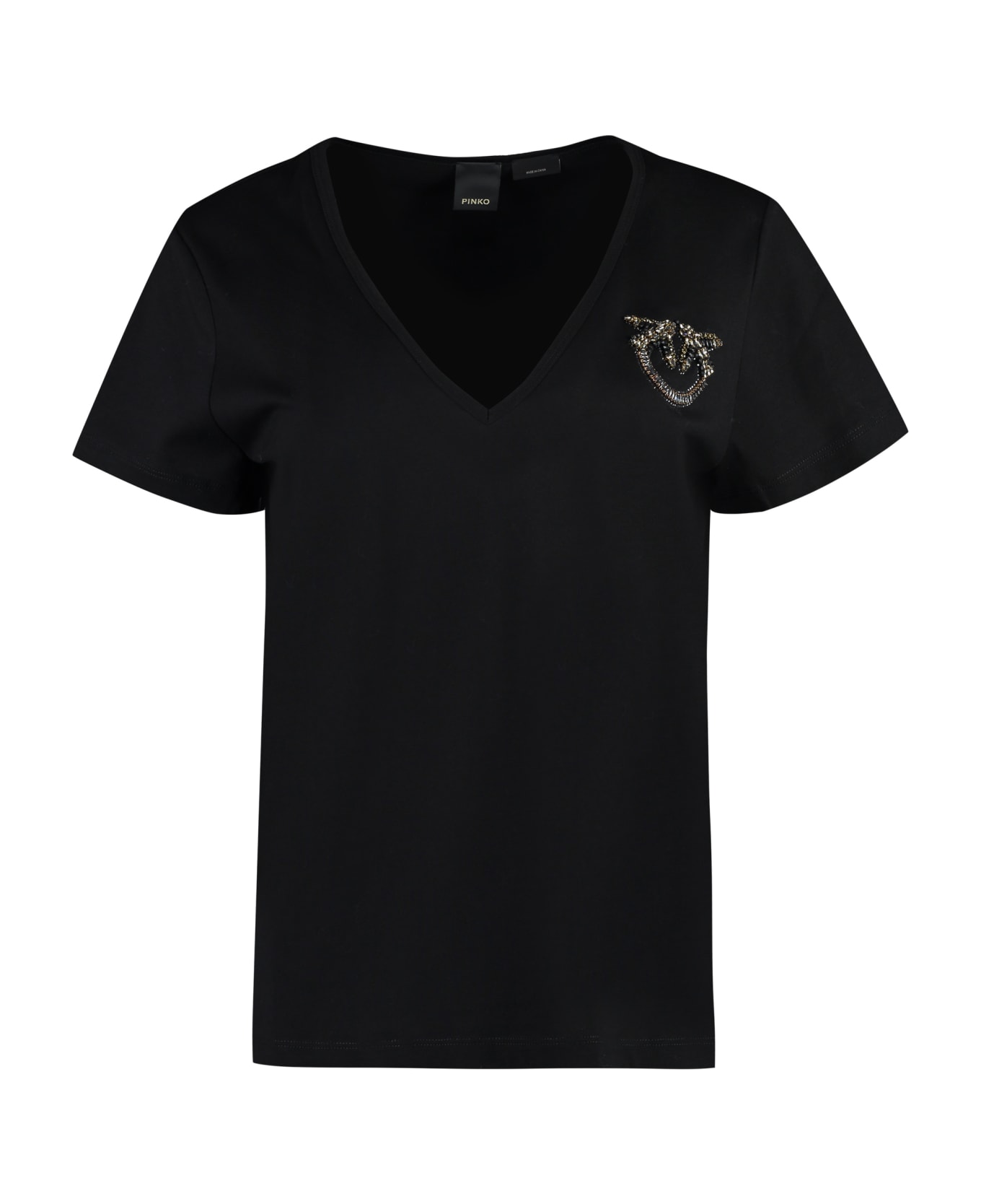 Pinko T-shirt With Love Birds Jewel Logo - black