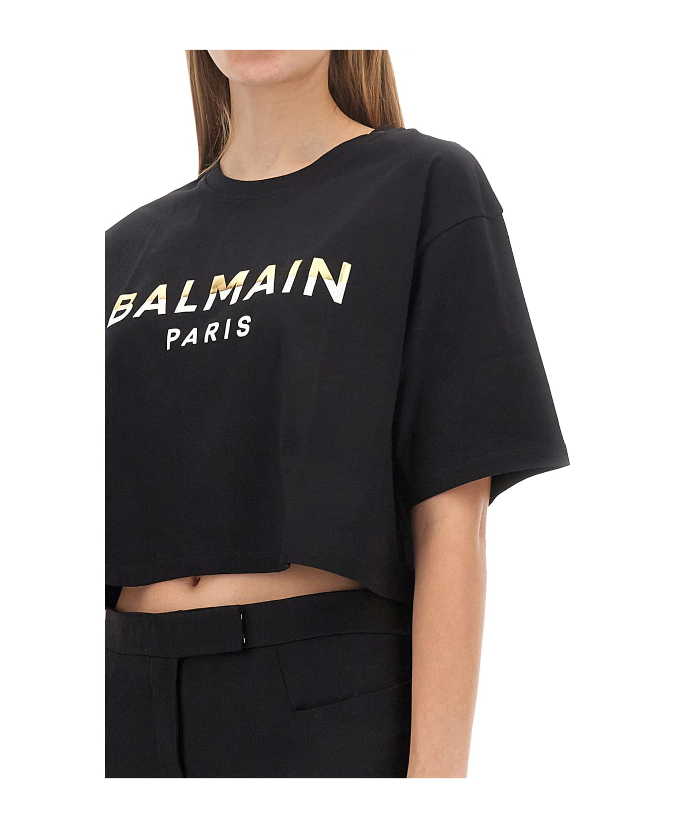 Balmain Logo Print Cropped T-shirt - NERO