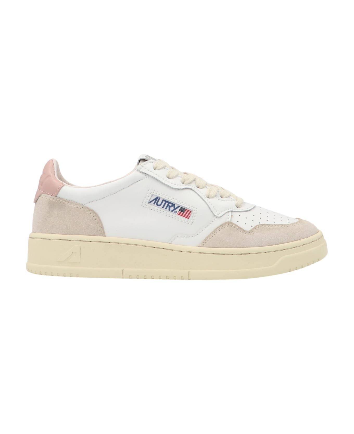 Autry Medalist Low Sneakers In White And Powder Suede And Leather - Bianco