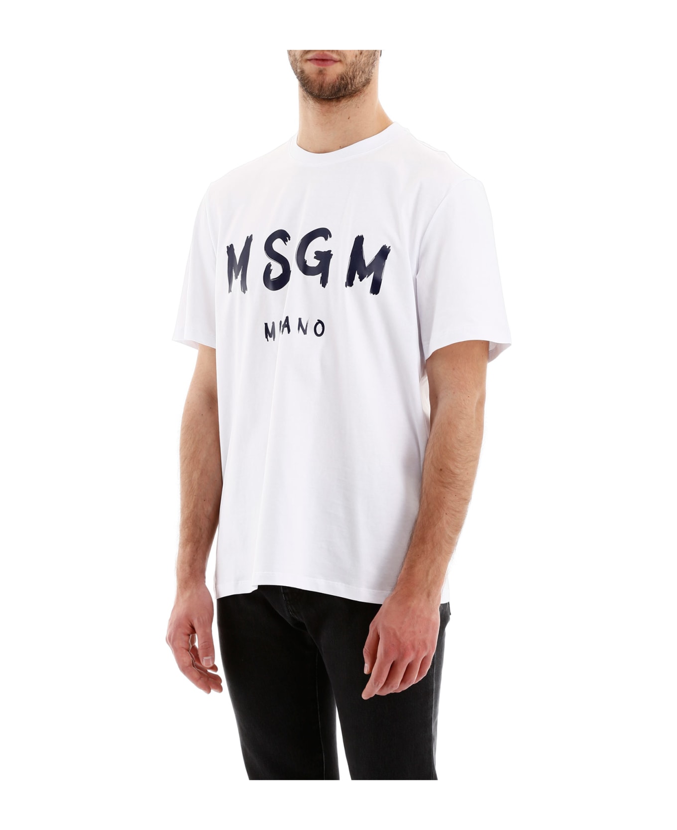 MSGM Paint Brushed Logo T-shirt - Bianco