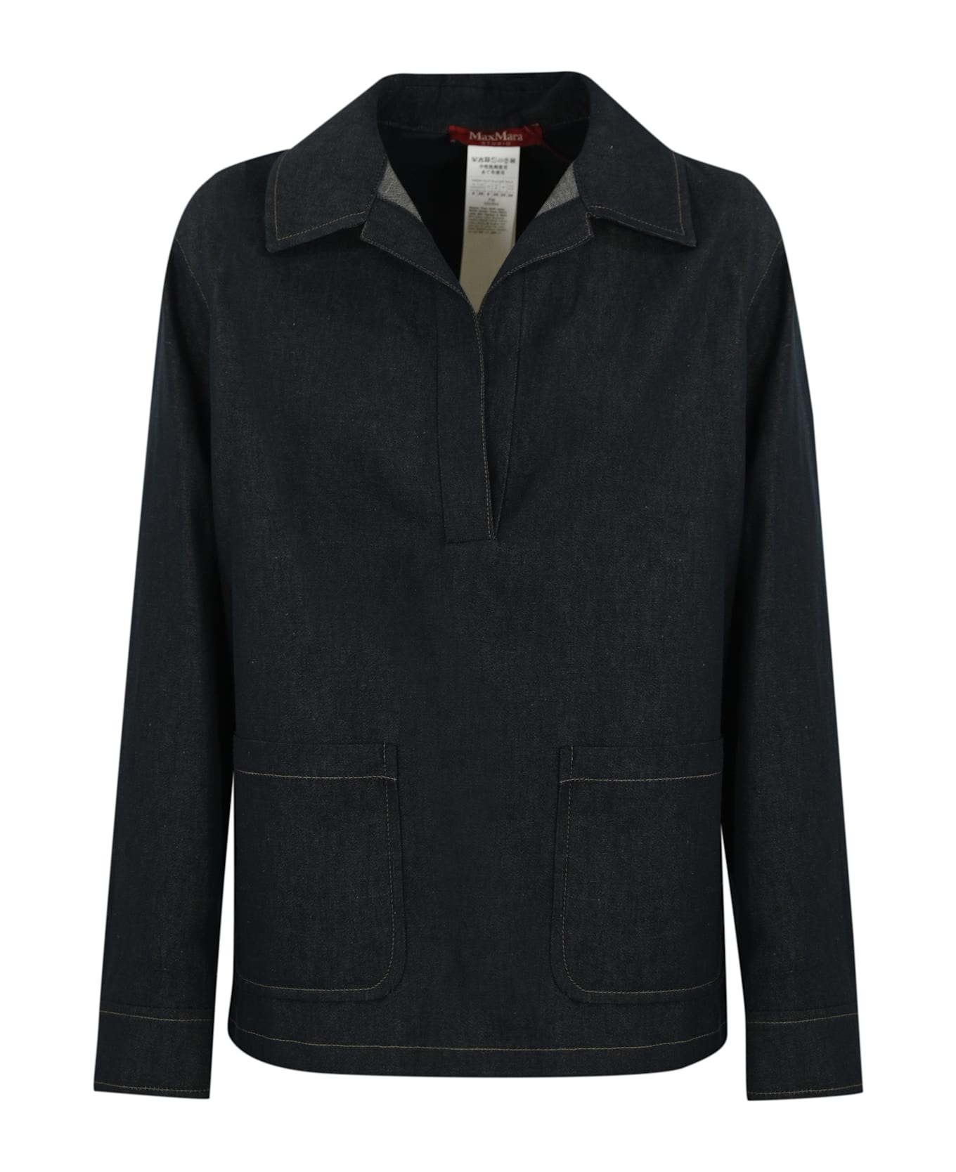 Max Mara Studio Blouse In Cotton And Linen Drill - Blu