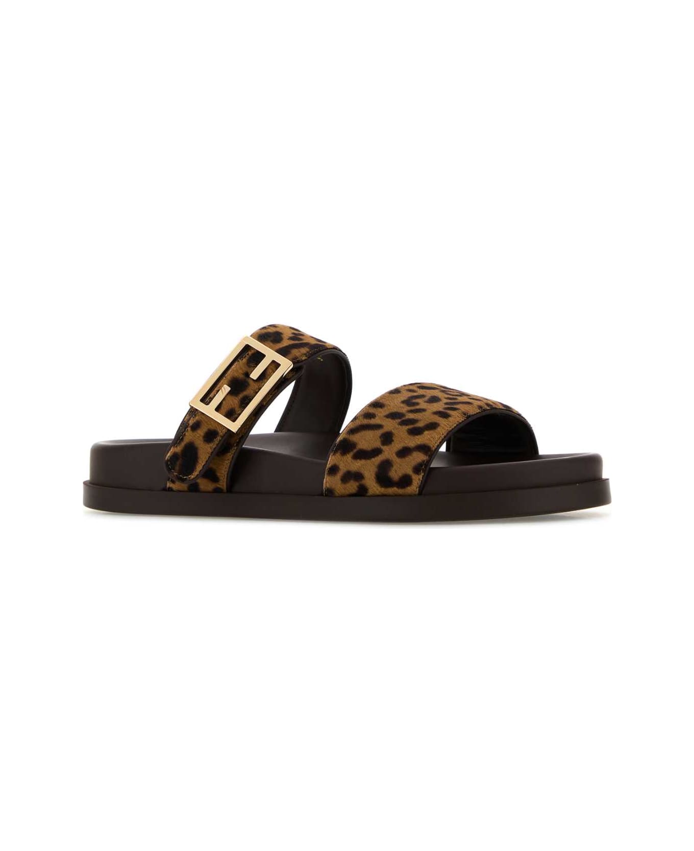 Fendi Printed Calf Hair Fendi Feel Slippers - MARRONE BROWN