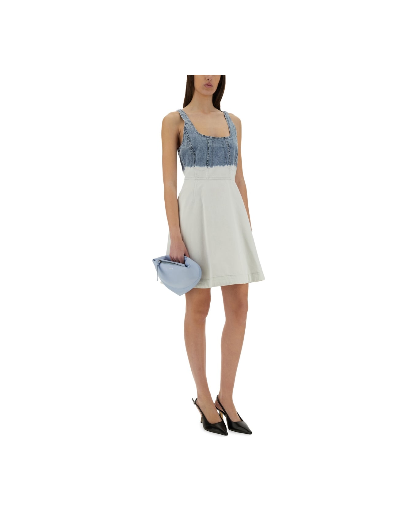 M05CH1N0 Jeans Two-tone Denim Dress - WHITE
