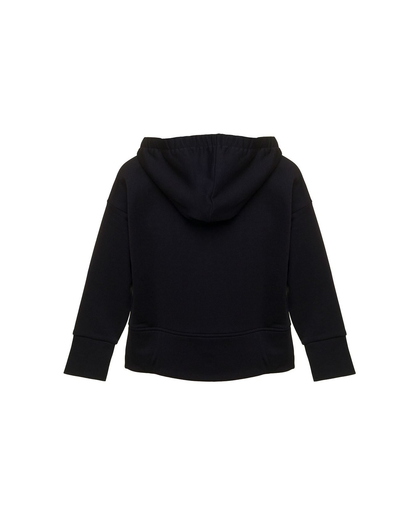 Moncler Black Hoodie With Logo Patch In Cotton Girl - Black