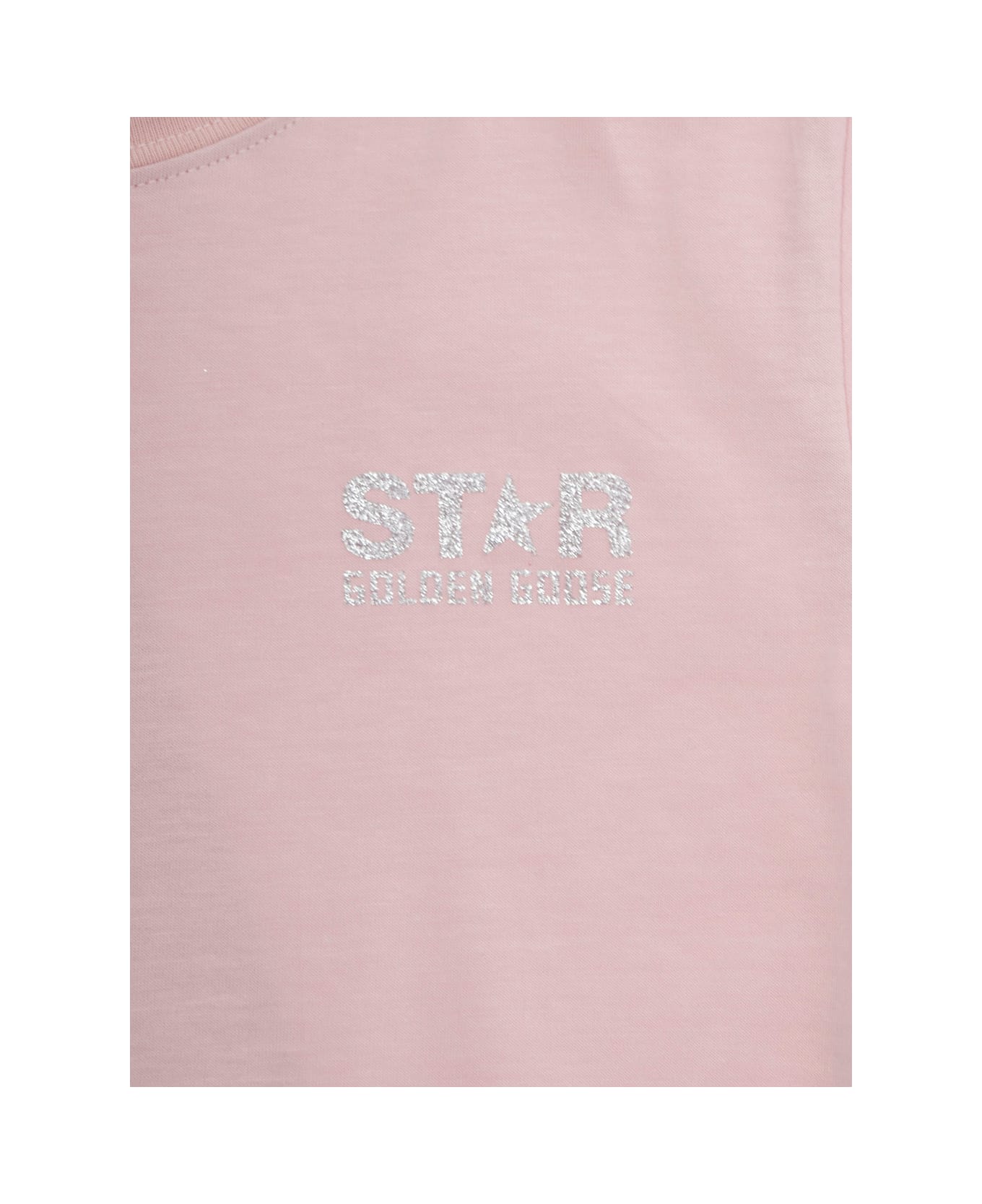 Golden Goose Pink Crewneck T-shirt With Logo Detail On The Front And Maxi Print On The Rear In Cotton Girl - Pink