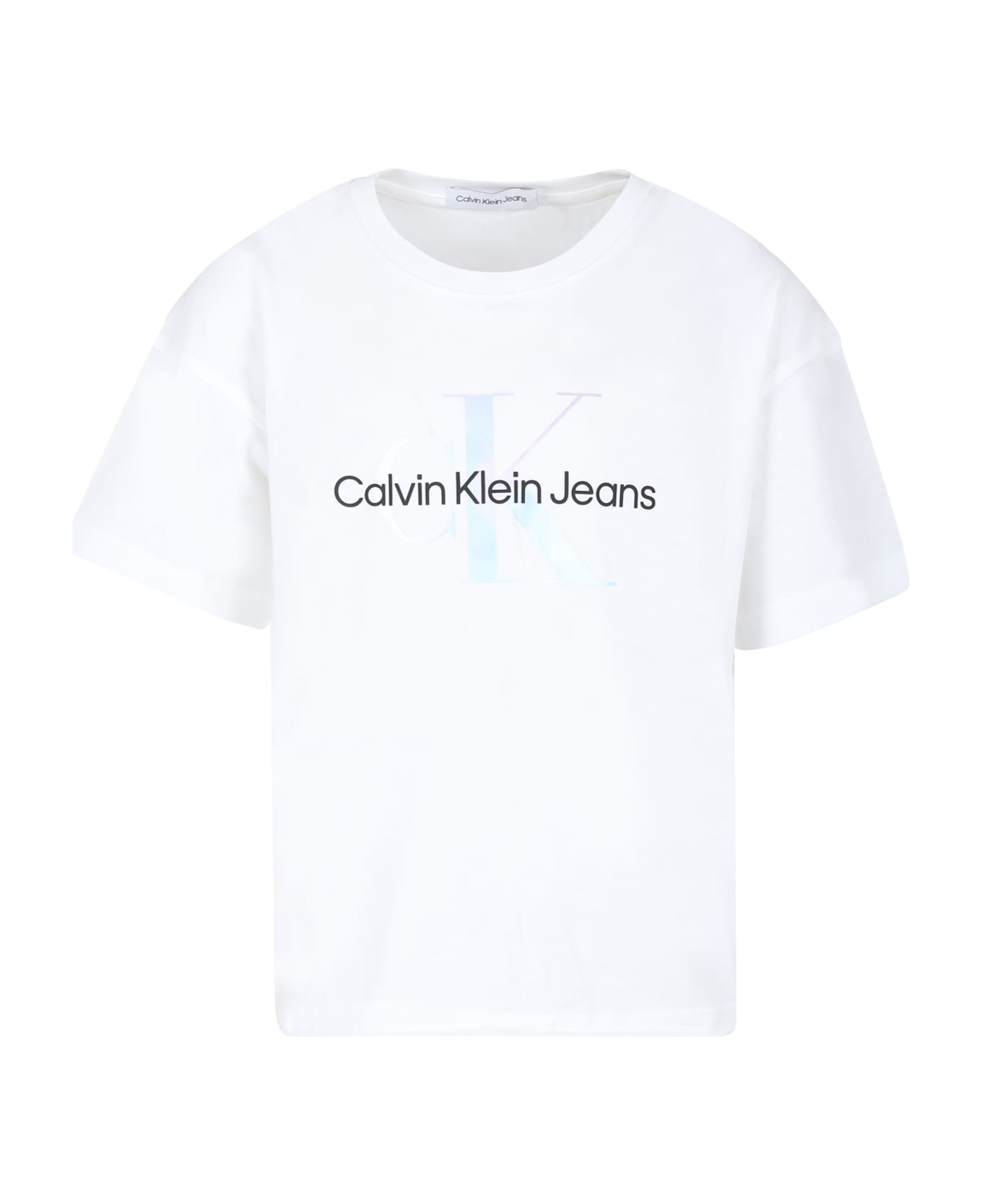 Calvin Klein White T-shirt For Girl With Logo - White
