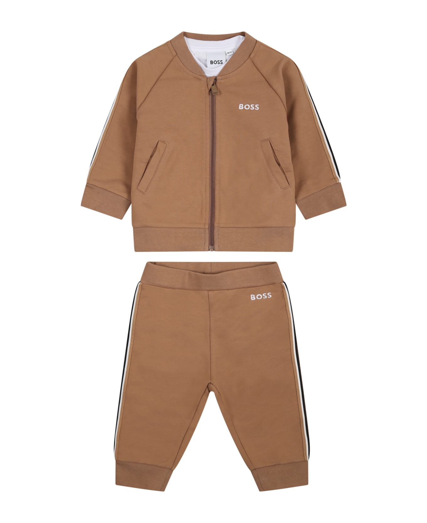 Hugo Boss Multicolor Outfit For Baby Boy With Logo - Brown