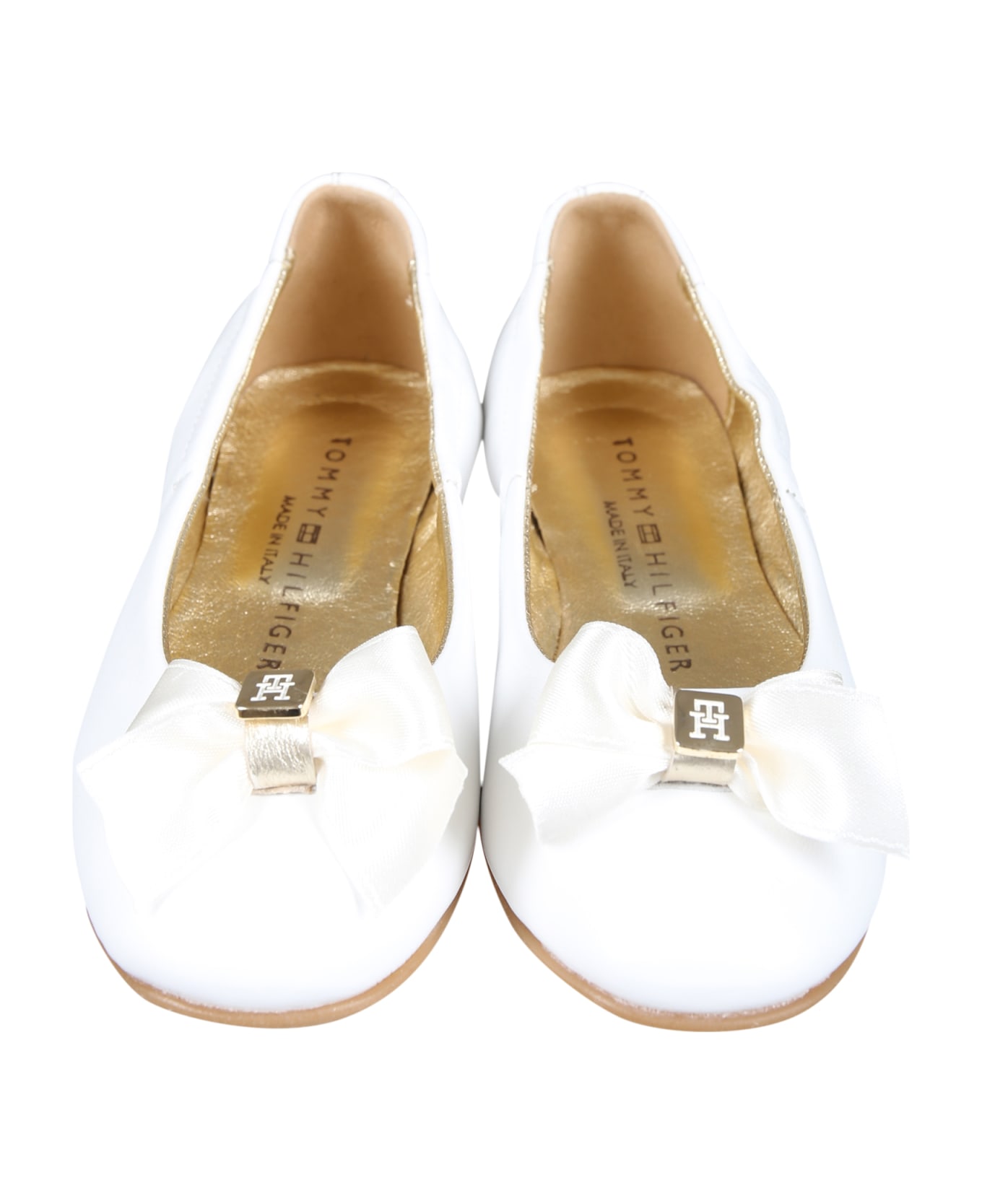 Tommy Hilfiger White Ballerines For Girl With Bow And Logo - White