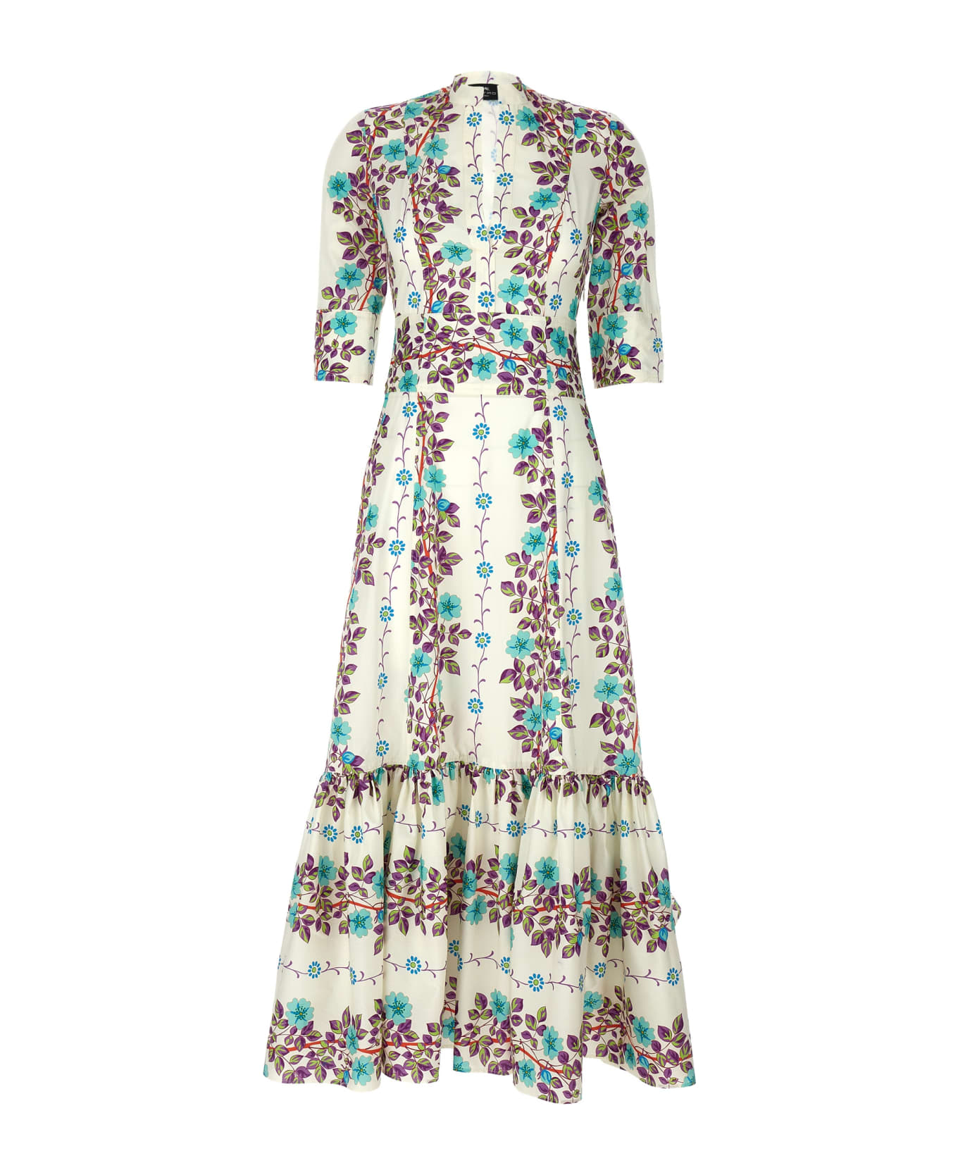 Etro White Long Dress With Floral Print - White
