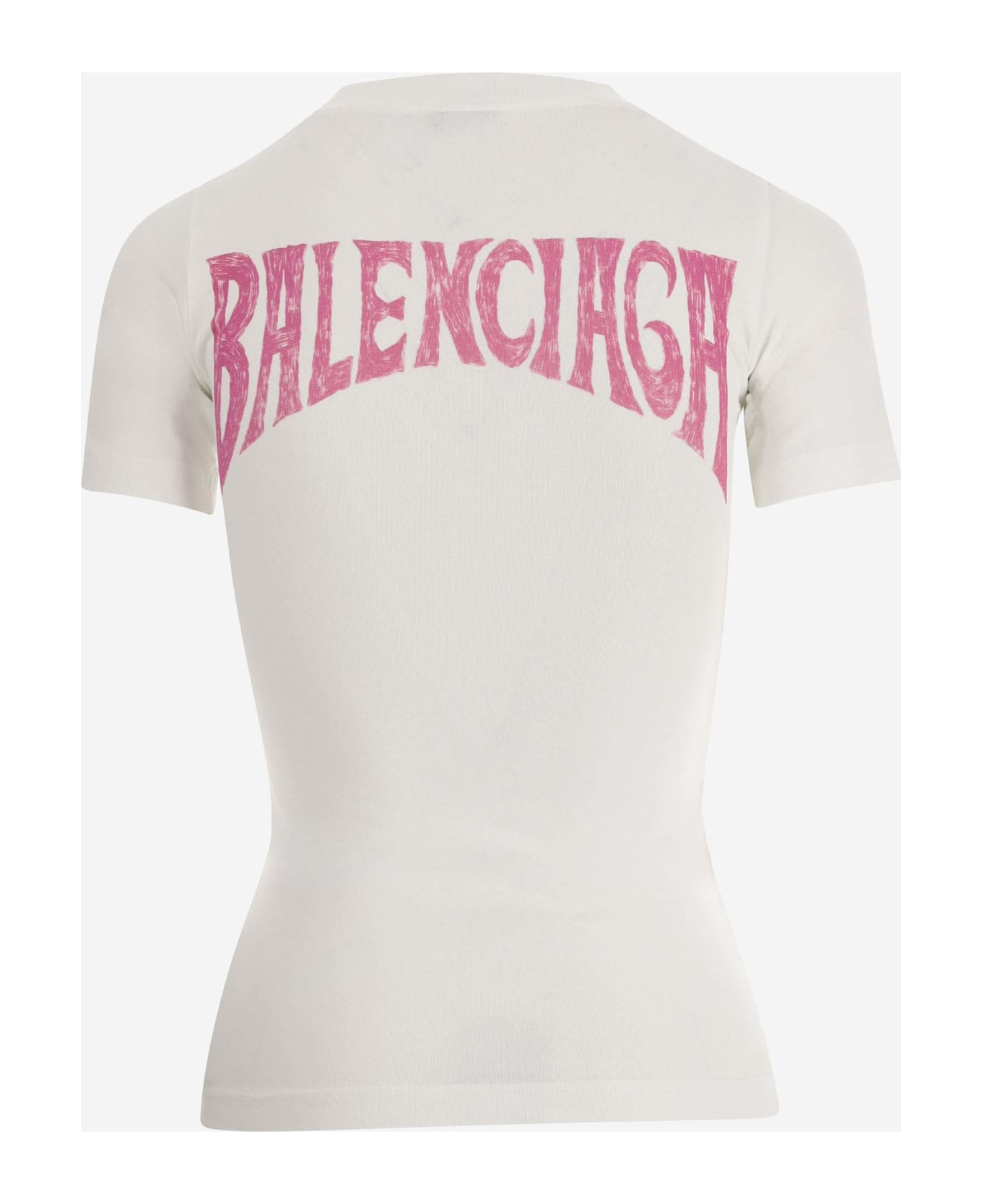 Balenciaga Stretch Cotton T-shirt With Graphic Print - White Pink