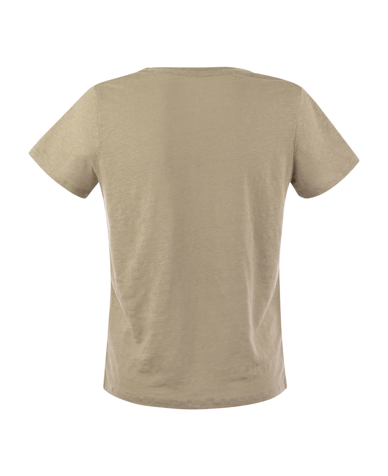 Majestic Filatures Linen V-neck T-shirt With Short Sleeves - Sand
